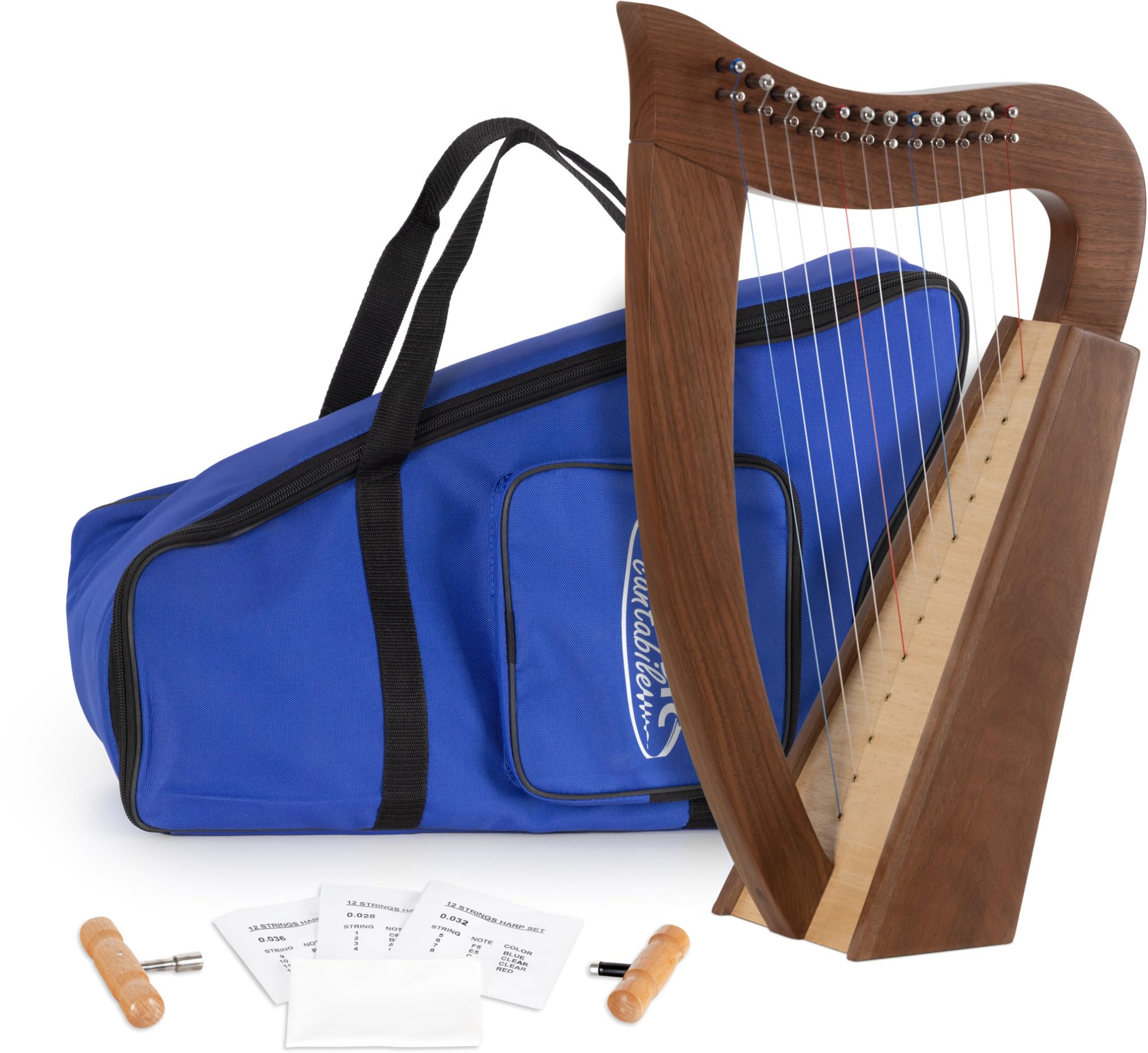 Classic Cantabile Arpa Celtica - Arpa Celtica Compatta in Legno di Noce - 12 Corde - Accordata in Do Maggiore - Inclusa Borsa e 2 Chiavi di Accordatura - Altezza: 51 cm