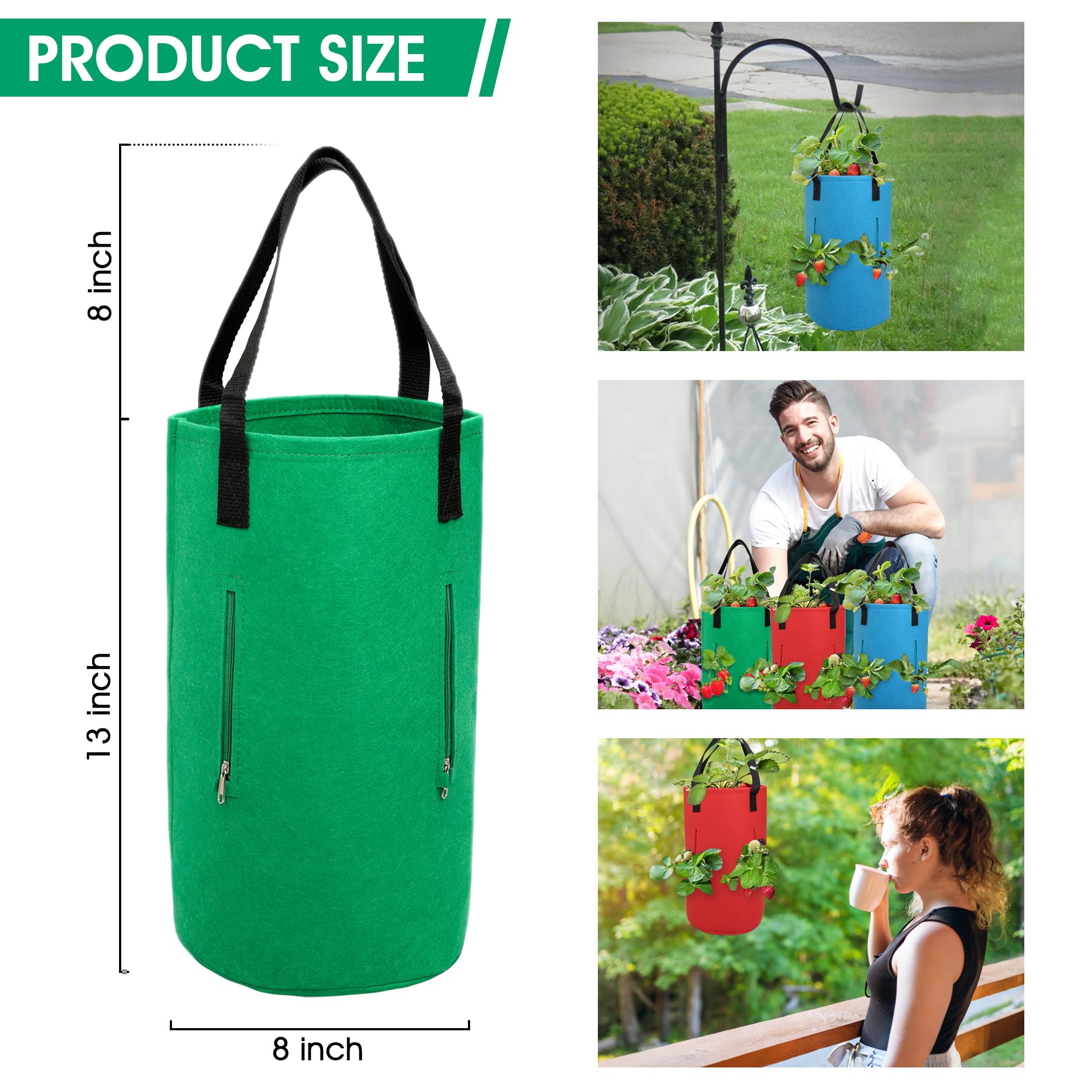 Lot De 4 Pots De Fleurs à L'envers Pour Fraises De 10 Litres Et 4 Crochets, Poignée De Suspension Robuste, Tissu En Feutre épais Et Respirant Pour Herbes, Tomates, Piments, Légumes (10,9