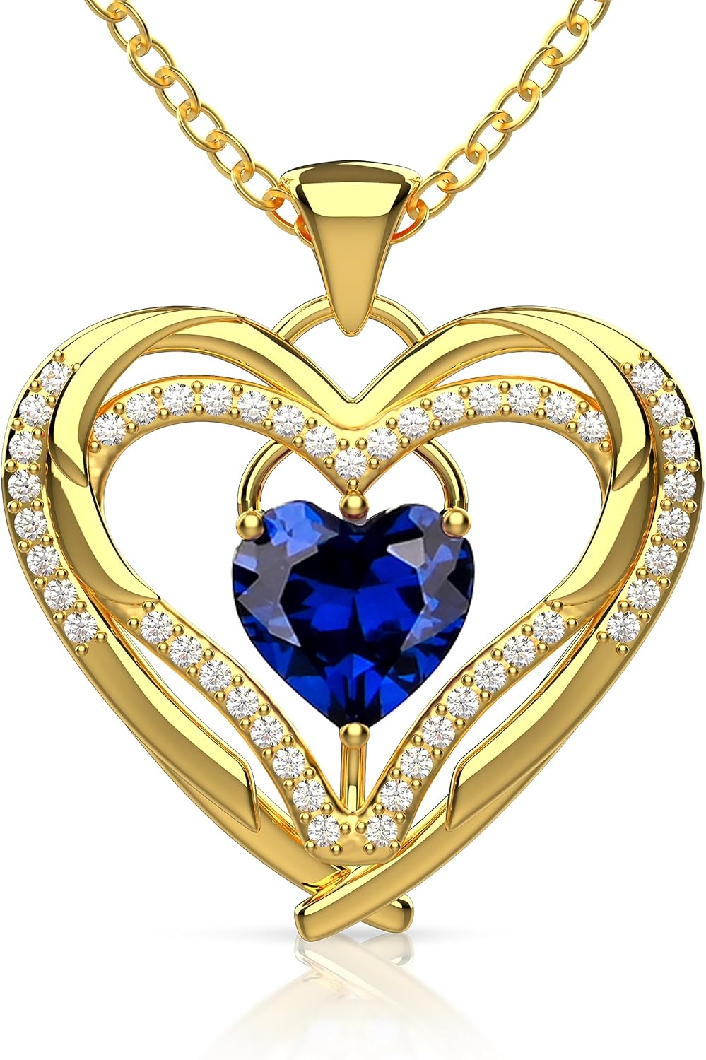 BB Gold Birthstone Necklace for Women Birthstone Jewelry for Mom Necklace with Heart Pendant - 14K Gold Plated Sterling Silver Heart Necklace Gift