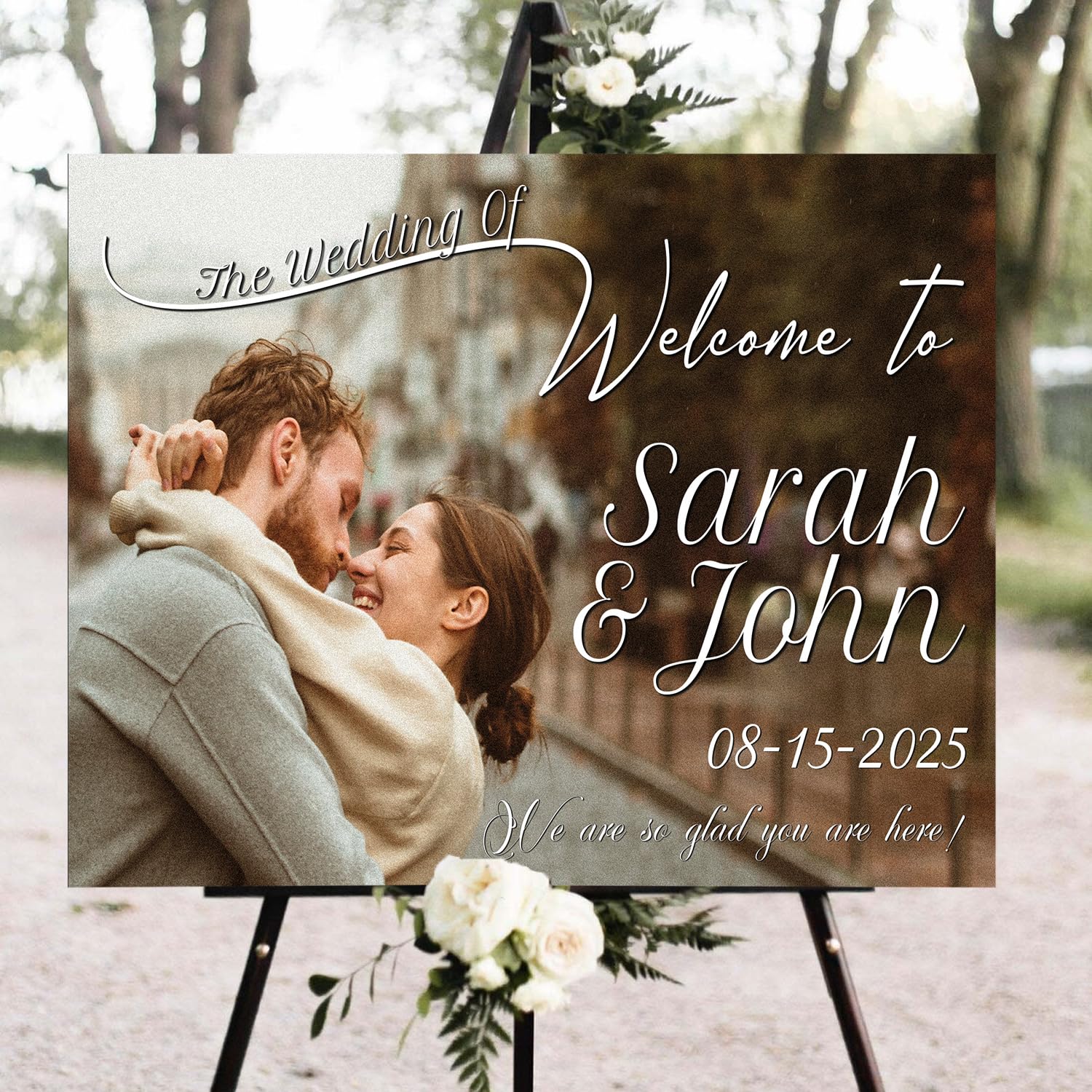 Chiside Personalized Wedding Welcome Yard Sign, Rustic Style, PVC Material, 12x18, 18x27, 24x36 Inches, Includes Stake