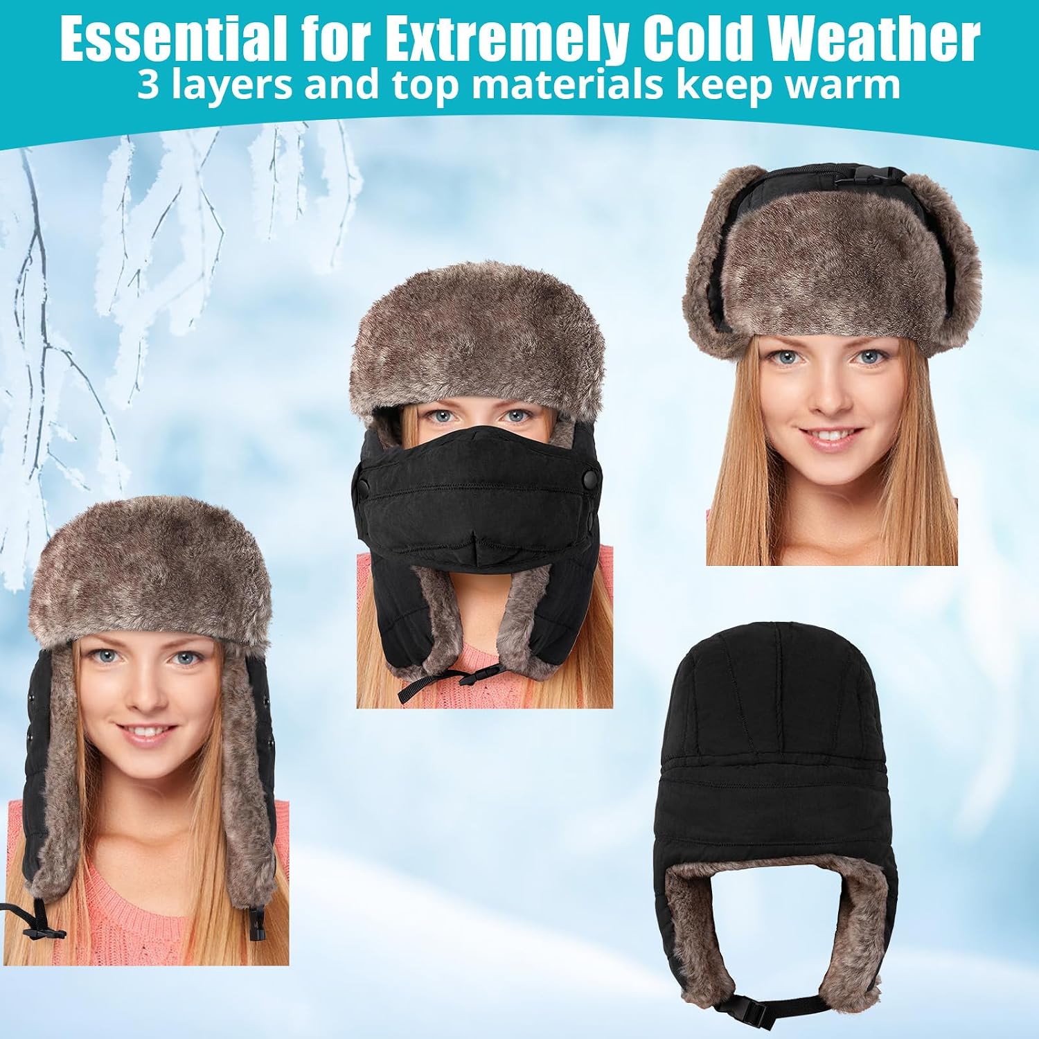 Trapper Warm Winter Hat for Men Women With Mask - Ushanka Russian Skiing Hunting Bomber for Cold Weather Outdoor