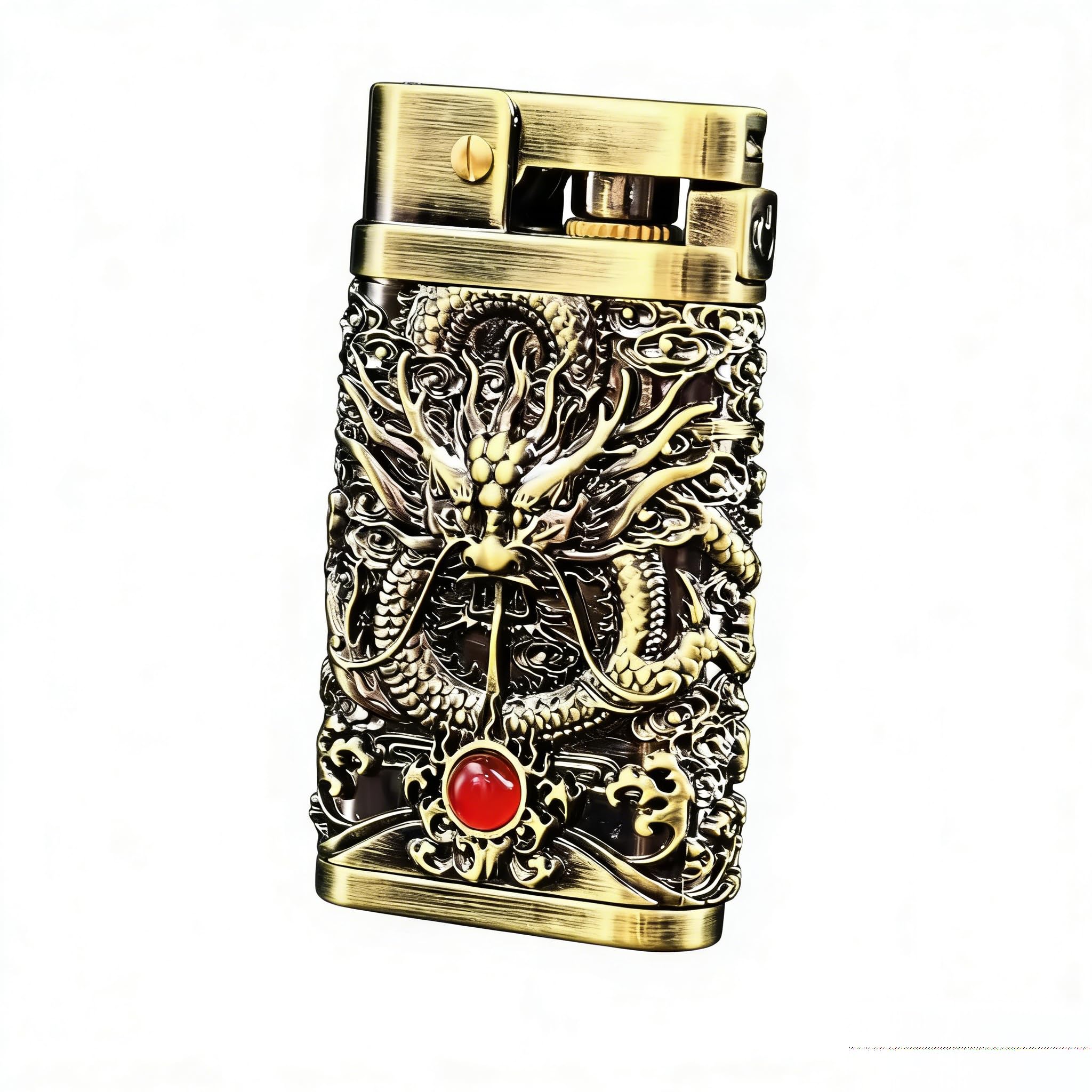 Vintage Kerosene Lighter Classic Windproof Brass Reusable Kerosene Trench Lighters for Men Dad Husband (Bronze)
