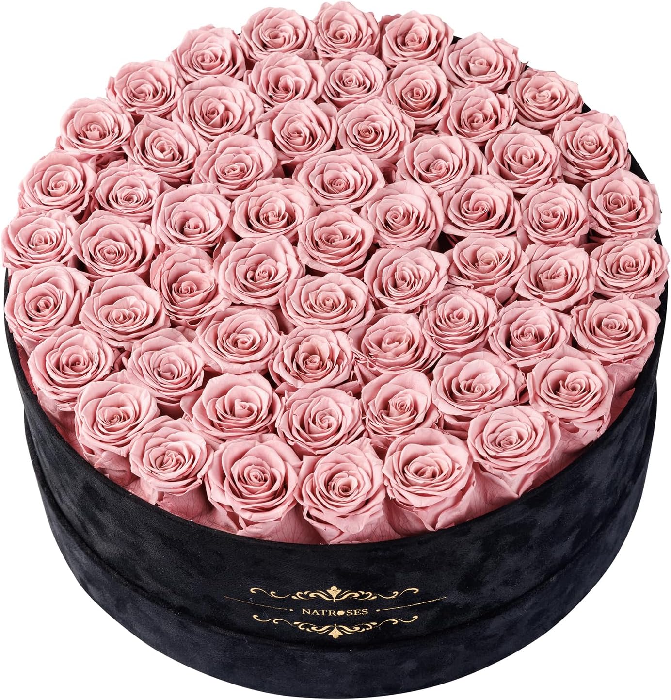 Gifts for Women – NATROSES 60 Preserved Roses in Luxury Black Velvet Box, Preserved Flowers for Delivery Gift for Her, Elegant Rose for Birthday, Mother’s Day, Christmas (Dusty Rose)