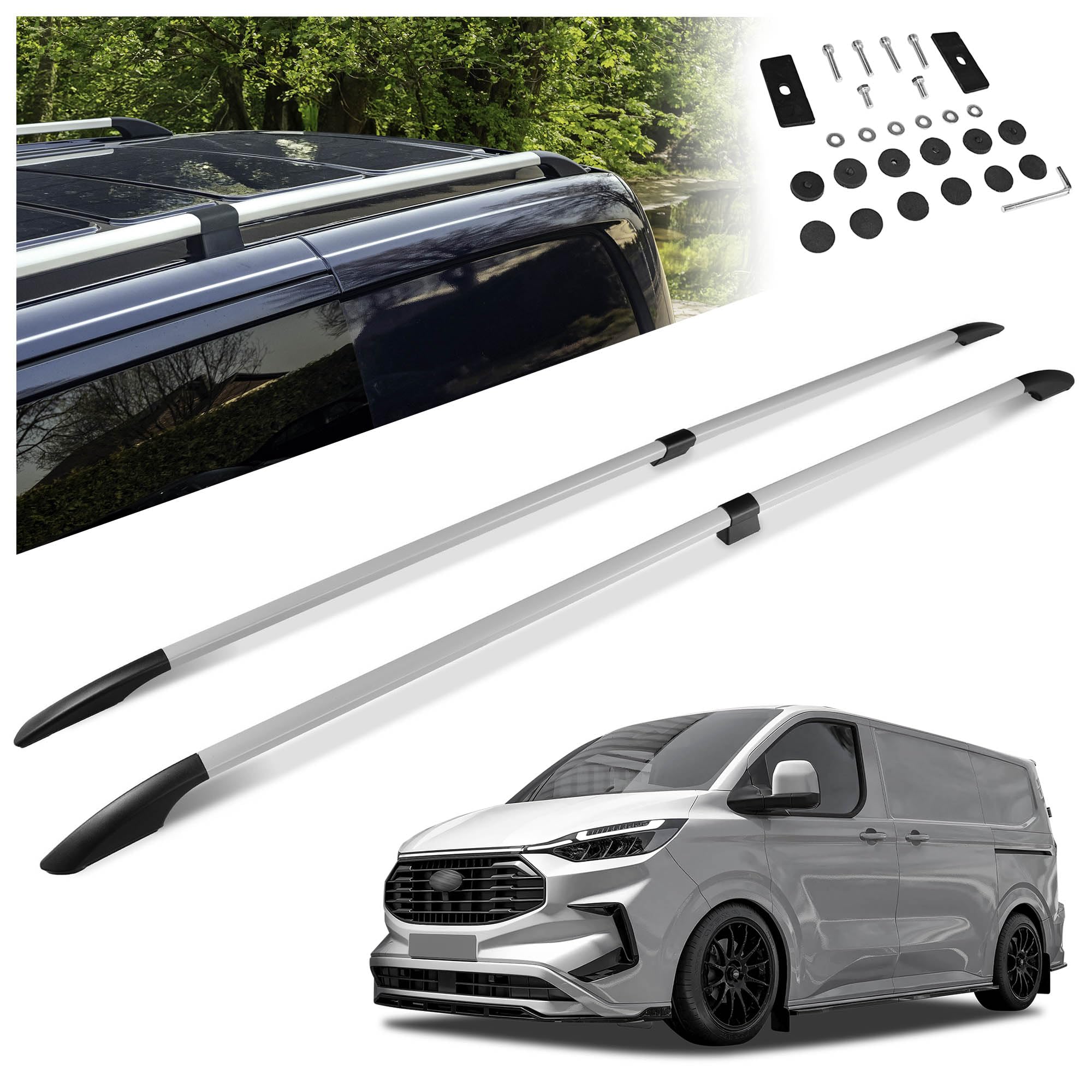 CHROMEMASTER | Barras Portaequipajes, Rieles de Techo Compatible con Ford Transit Custom L2 Largo 2023+; Se Utilizan para el Montaje de Portaequipajes de Techo, Cajas de Techo o Portabicicletas