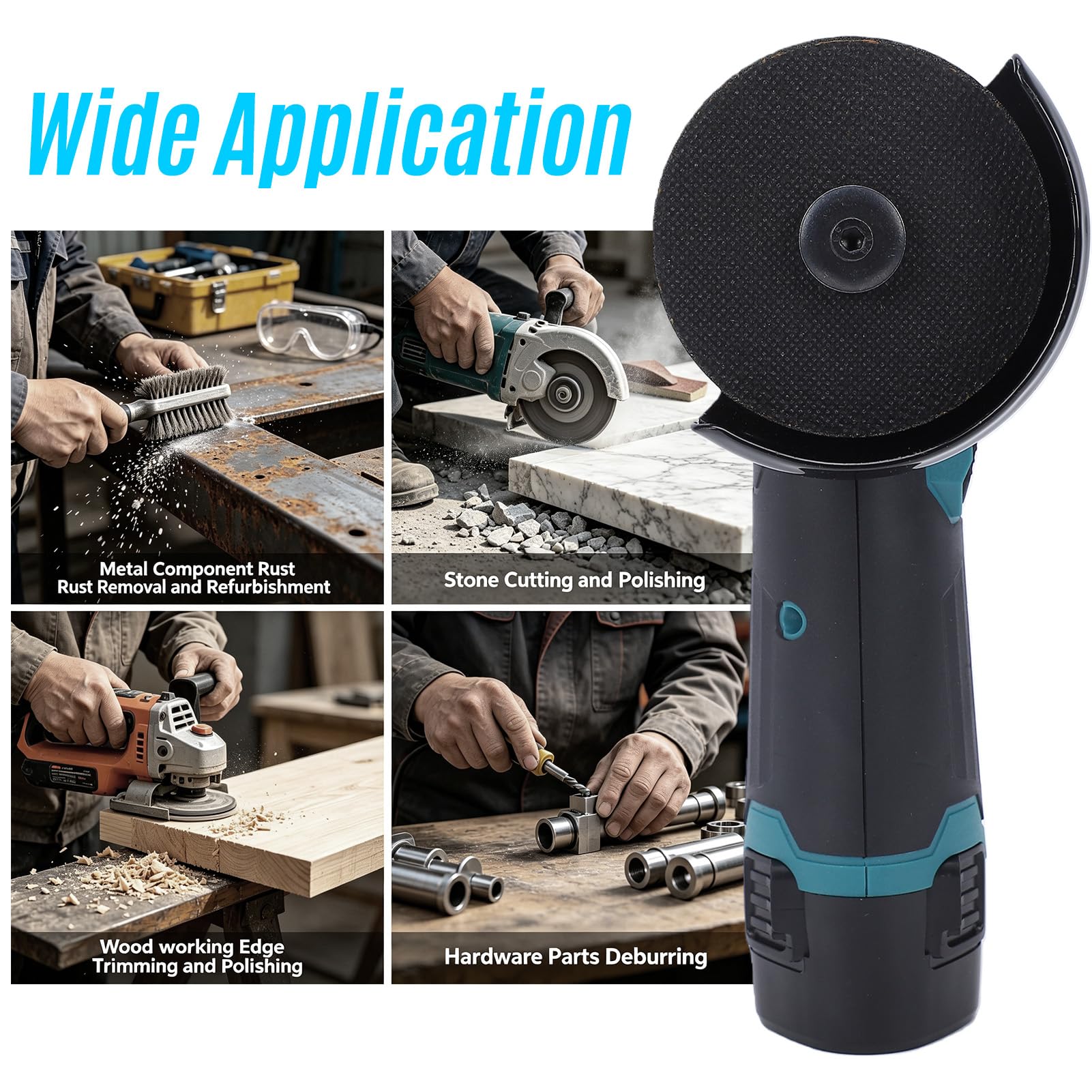 Geevorks Mini Amoladora Angular de 12 V, 19500 Rpm, 6 Hojas de Sierra, con Protección Gruesa para Cortar, Pulir y Desoxidar Metal, Madera y Azulejos con 2 Baterías (EU)