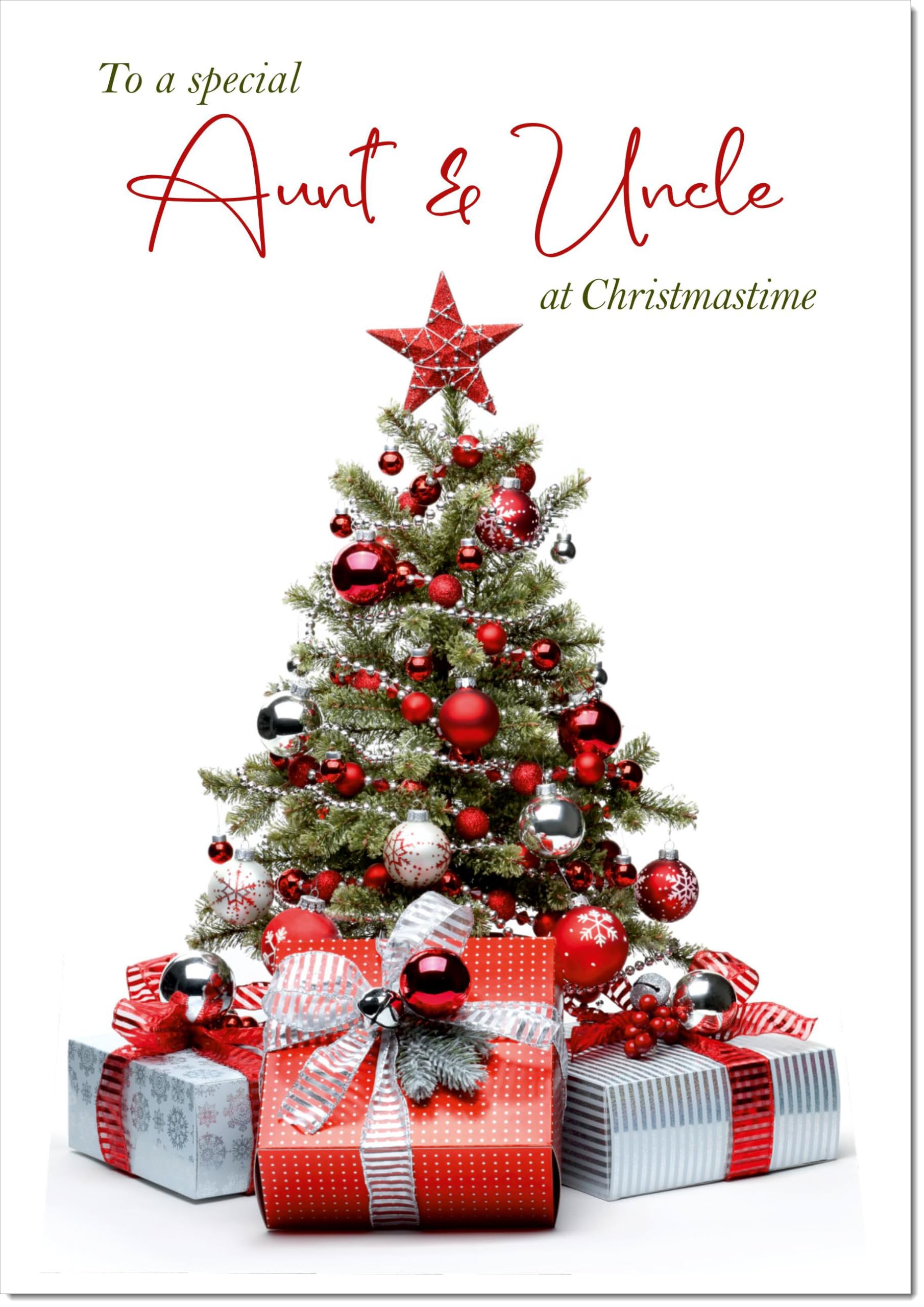 doodlecards Aunt and Uncle Christmas Card Christmas Tree and Parcels Large A4 Size Christmas Card for Aunt & Uncle with Plain Envelope — image 1