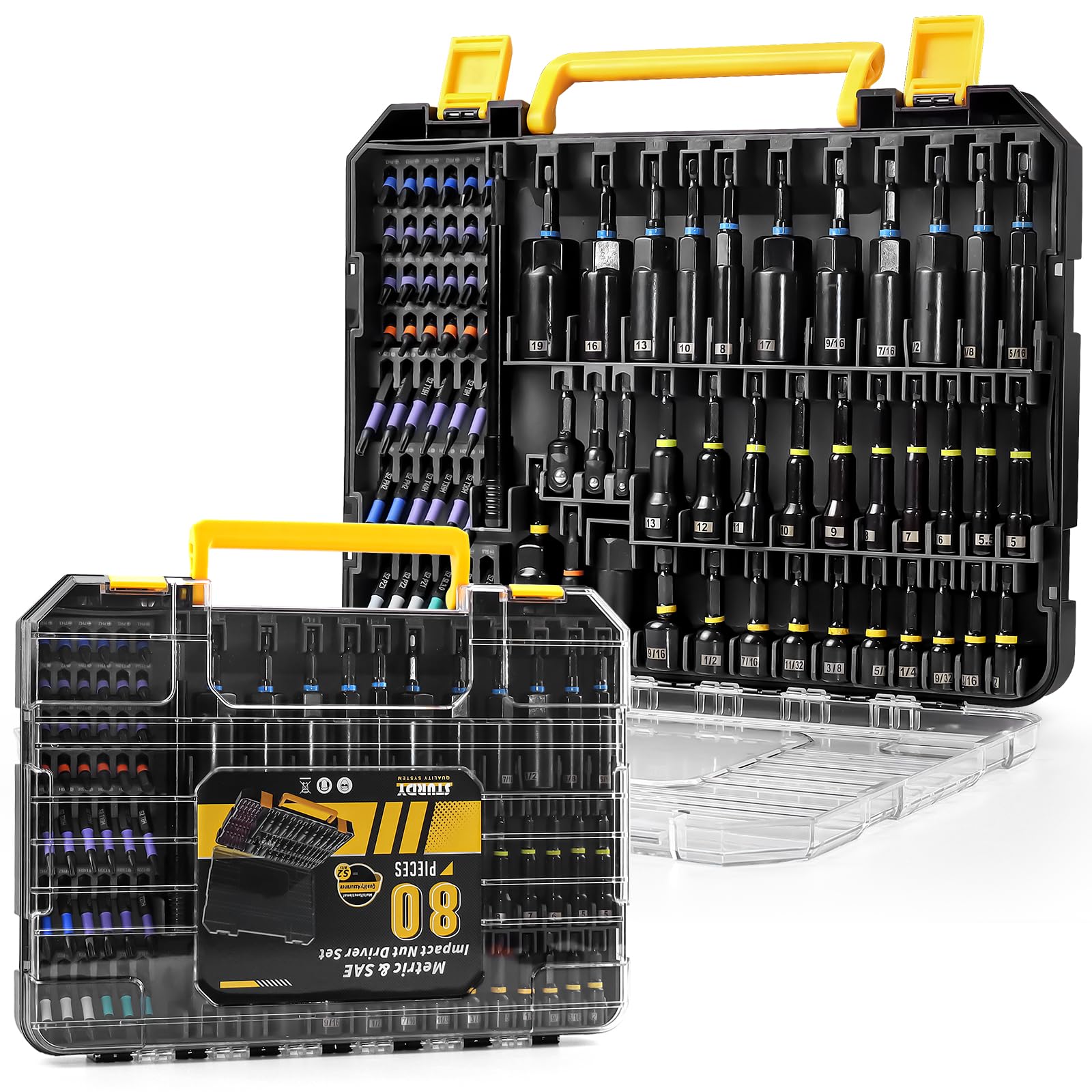 Set di 80 chiavi magnetiche per avvitatore a percussione, metriche e SAE