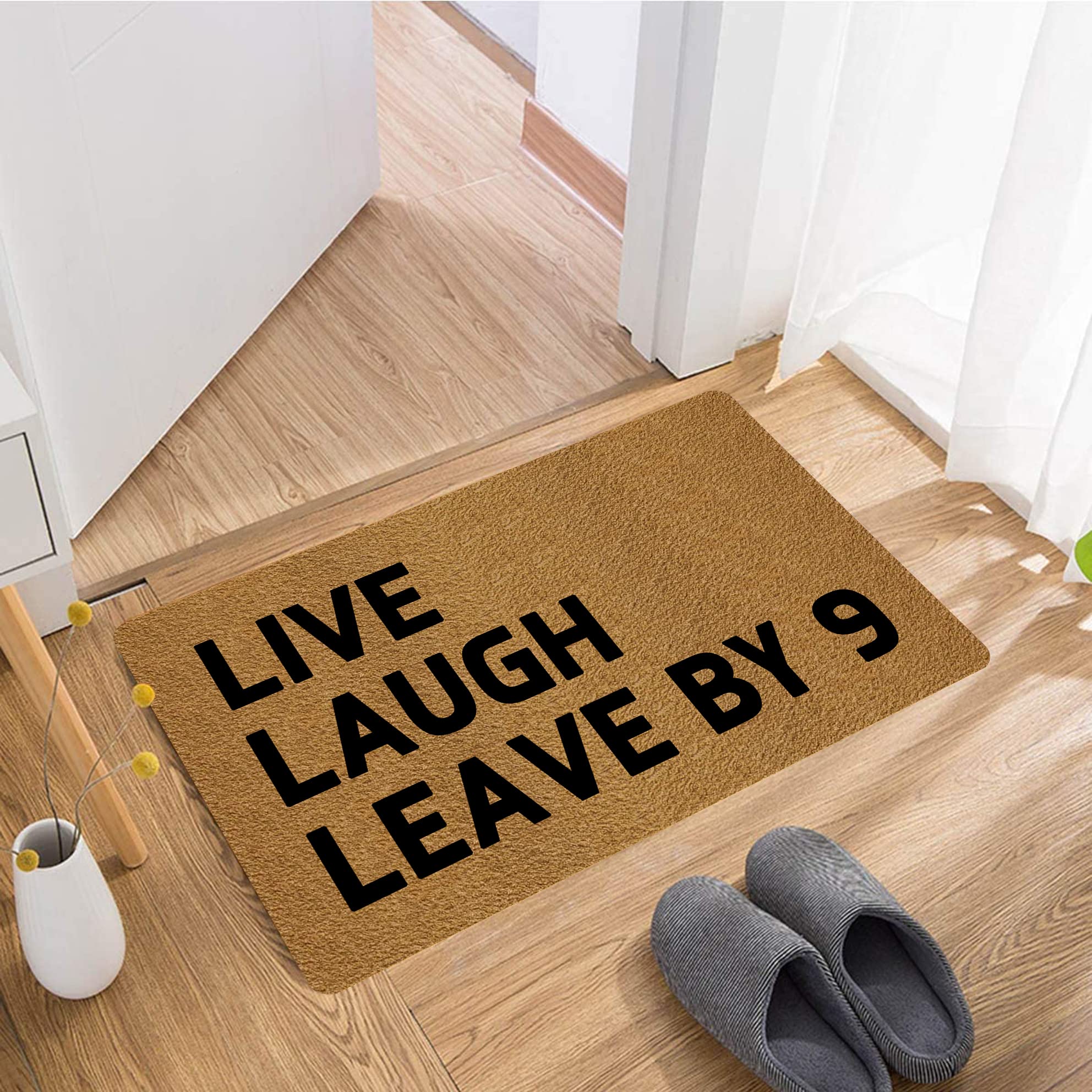 FunXiLin Divertente zerbino di benvenuto, 75 x 45 cm, per la decorazione della casa, per interni, portico, ingresso (Live Laugh Leave by 9)