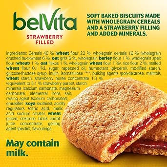 Belvita Breakfast Biscuits Soft Bakes Filled With Strawberry, Delicious Strawberry Filled Biscuits, 5 x 50 g Biscuits (Pack of 1) | Soft & Chewy Biscuits, Delicious Strawberry Filling, Vegetarian Snack for On-The-Go Energy