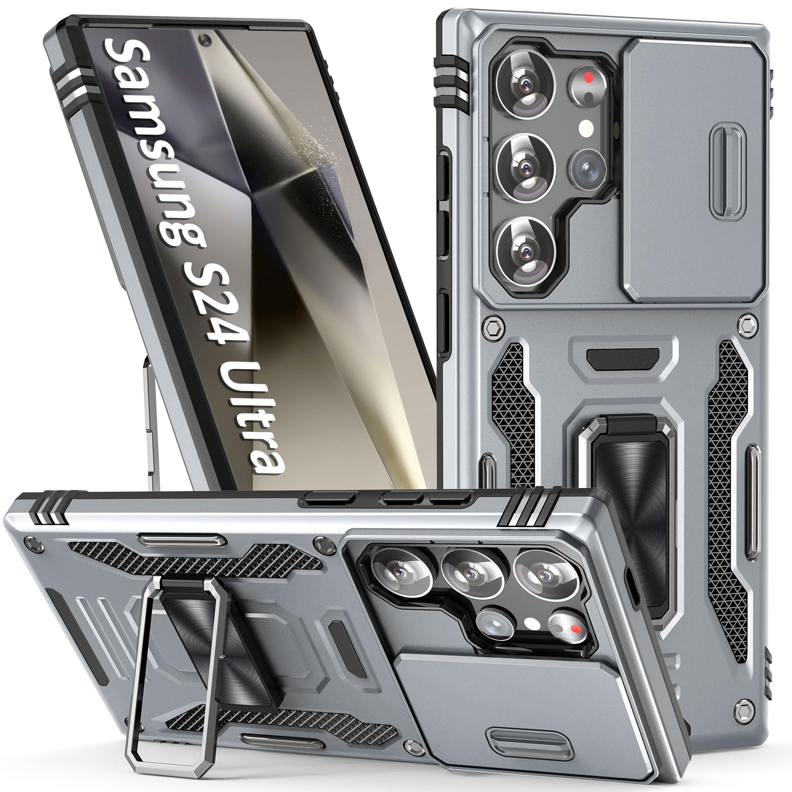 SEFING Phone Case for S24 Ultra Samsung Case Samsung Galaxy S24 Ultra Phone Case with Kickstand Ring Holder, with Camera Cover, with Magnetic Car