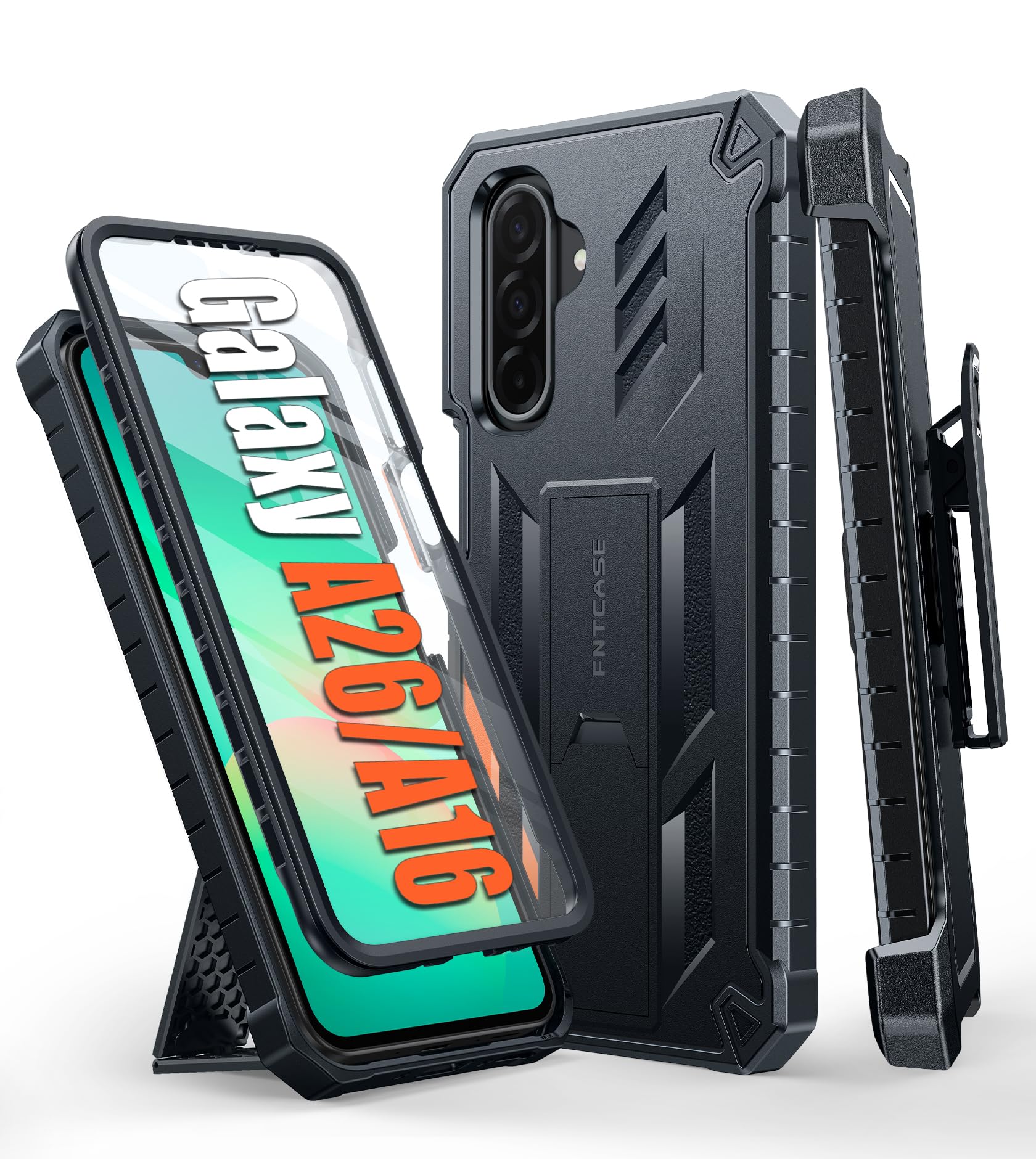 Photo 1 of FNTCASE for Samsung Galaxy A26-5G Case: for Galaxy A16-5G Case Military Grade Rugged Cell Phone Cover with Kickstand & Holster | Shockproof Protection Heavy Duty Protector with Belt-Clip (Black)