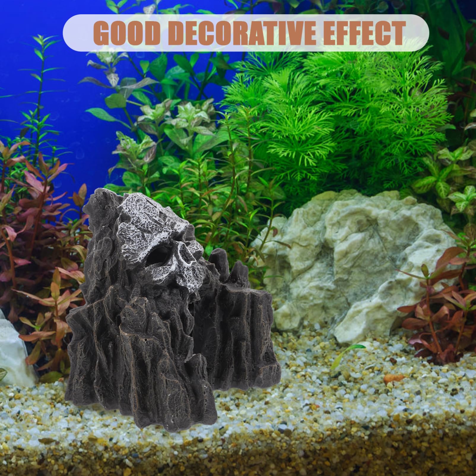 Figurine Crâne Décorative, Grotte Noire en Résine pour Aquarium Halloween | Abri pour Aquarium, Pierres Artificielles pour Aquarium, pour Crevette Aquarium, Lampe Incluse