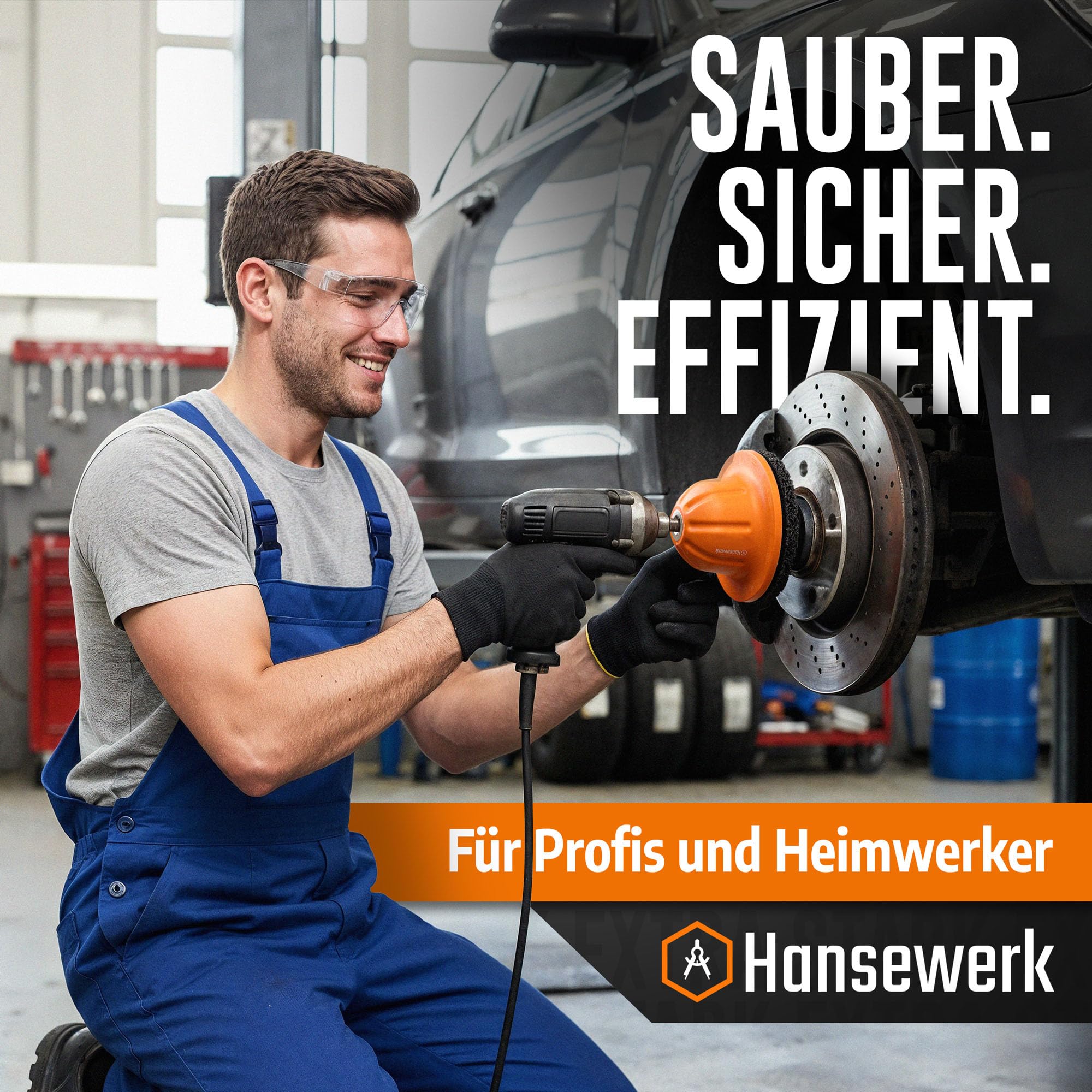 Radnabenschleifer mit Akkuschrauber-Adapter inkl. 90-150 mm Silizium-Karbid-Scheibe Auto Reifenwechsel & Felgenreinigung 1/2" Schlagschrauber Vierkantantrieb Radnabenreiniger Nabenschleifer