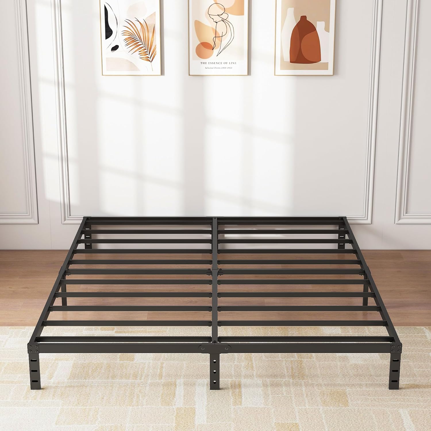 ALDRICH 10 Inch Metal California King Size Bed Frame - Double Black Basic Steel Slats Cali Platform, Easy Assembly Heavy Duty Noise Free Cal Bedframes, No Box Spring Needed California King 10 Inch