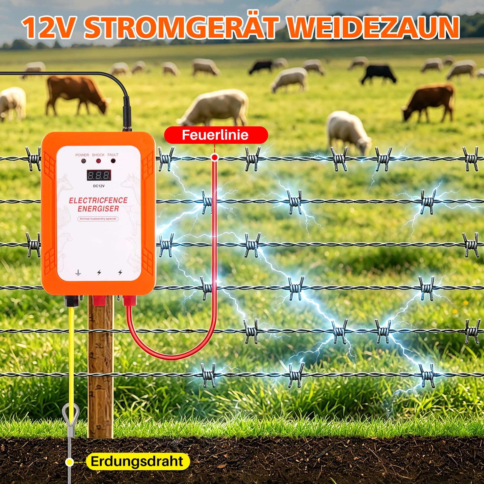 Elektryczne urządzenie do pobierania łąk, 12 V, dokładność odczytu, elektroniczne urządzenie ogrodzeniowe dla psów, kóz, owiec, koni, kurczaków, łatwy w instalacji
