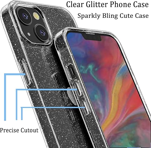 Miniatura 5 de Funda compatible con iPhone 15 Pro transparente con purpurina, fundas para iPhone 15 Pro, funda protectora a prueba de golpes para mujeres y niñas,