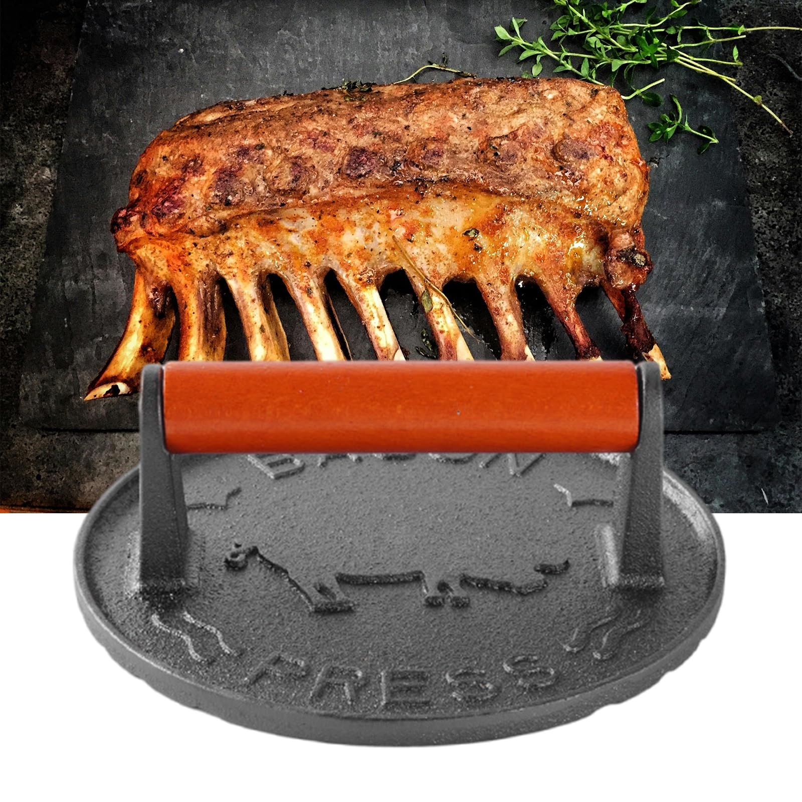 BBQ Nerd© Pressa per Carne in ghisa con Manico in Legno 18 cm Rotondo Pesa Carne, Hamburger per Barbecue, Carne, Hamburger, Bacon, Formaggio, panini, ECC