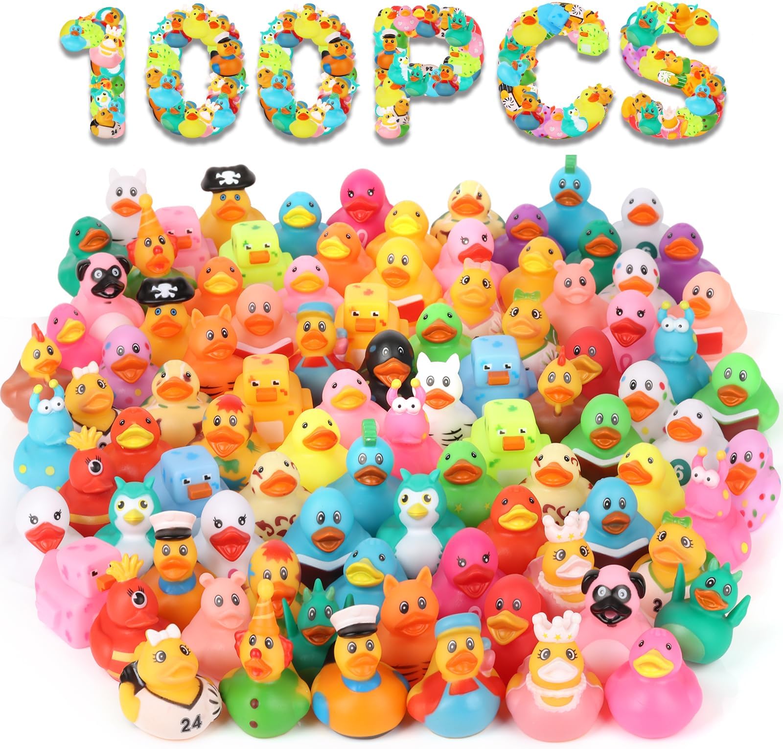 - 100 Pack Rubber Ducks in Bulk, Assorted Duckies for Jeeps Ducking, Rubber Duckies for Baby Bath Toys, Kids Bath Pool Toys Birthday Gifts Party Favors