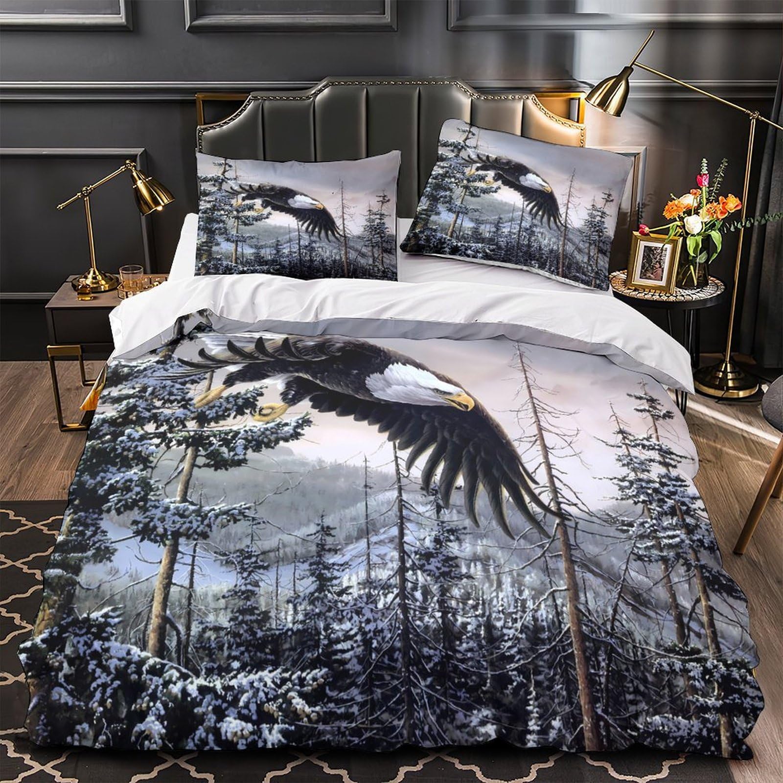 Linge de lit resistant microfibre douce effet 3D aigle en plein vol