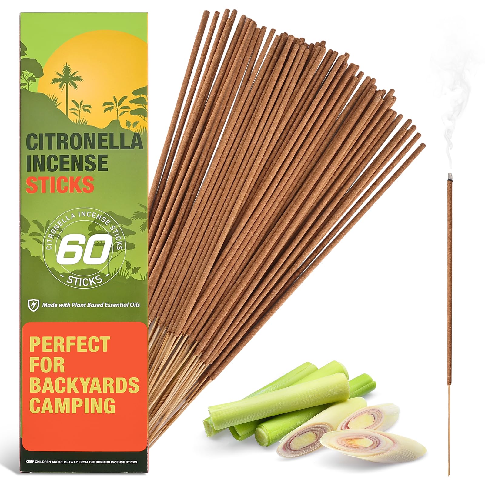 Citronella Incense Sticks Outdoor - 60 Sticks per Box -Citronella Stick for Camping, Patio, etc