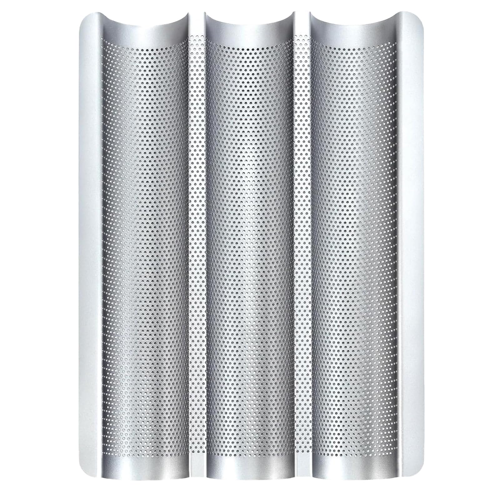 Moule à baguette perforé en acier au carbone antiadhésif argenté 38x28cm pour 3 pains français