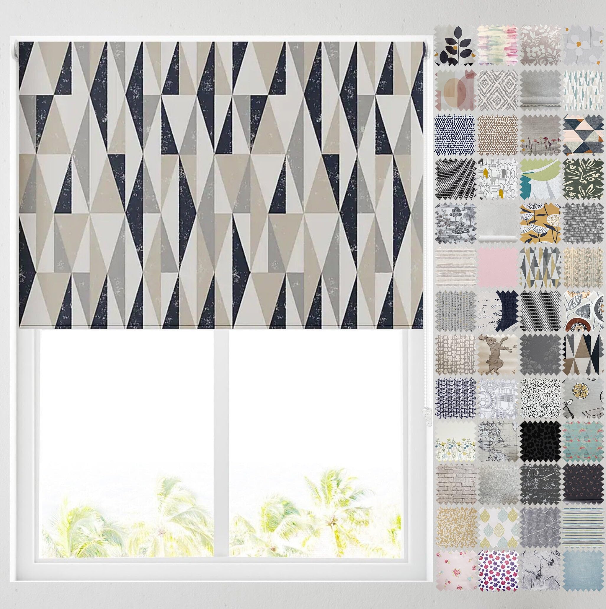 Barnes Blinds And Interiors Navy Abstract Triangles Barnes Blinds - Blackout Pattern Roller Blinds For Windows, Custom Cut To Size - Thermal Fabric Durable Fittings Easy Fit ( 61Cm)