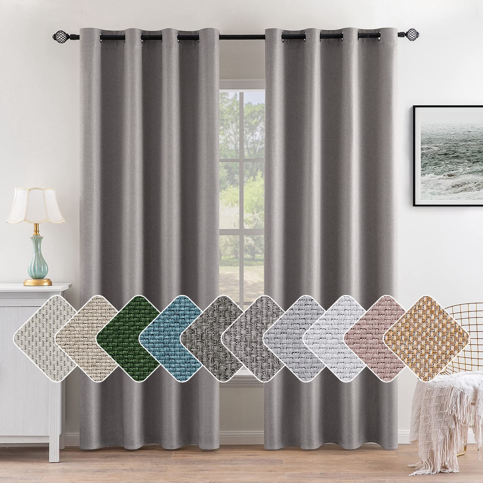 MIULEE 2 Panels Linen Curtains 90 Inches Long Light Grey Blackout Curtain Panels for Bedroom/Living Room Curtain Drapes Thermal Insulating Texture Grommet Top -Clay