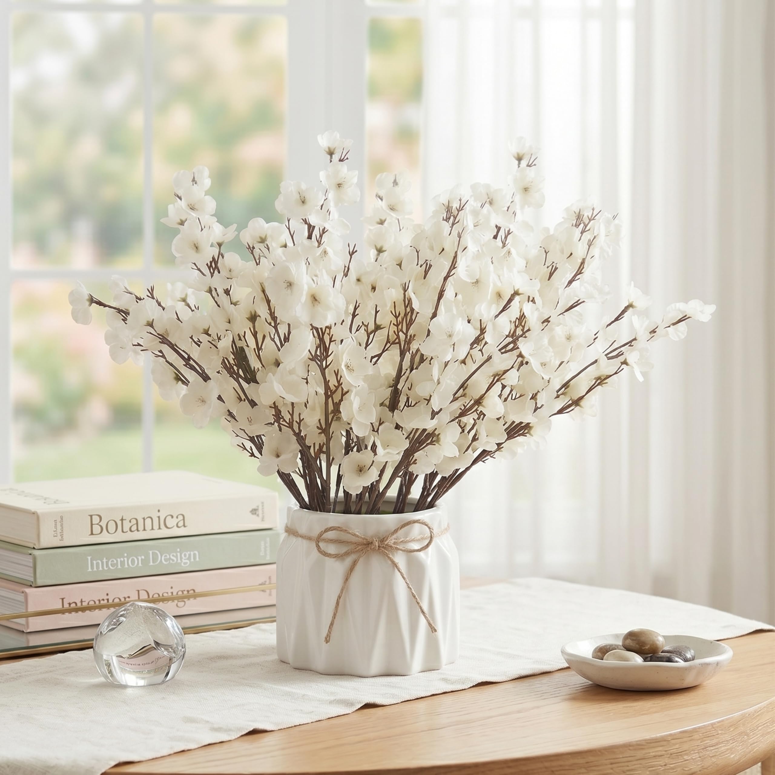 Dekorly Artificial Lavender Plant in White Pot, 18cm – Realistic Faux Flower Arrangement for Home & Office Décor (Set of 1) (1, White Baby's Breath Flower)
