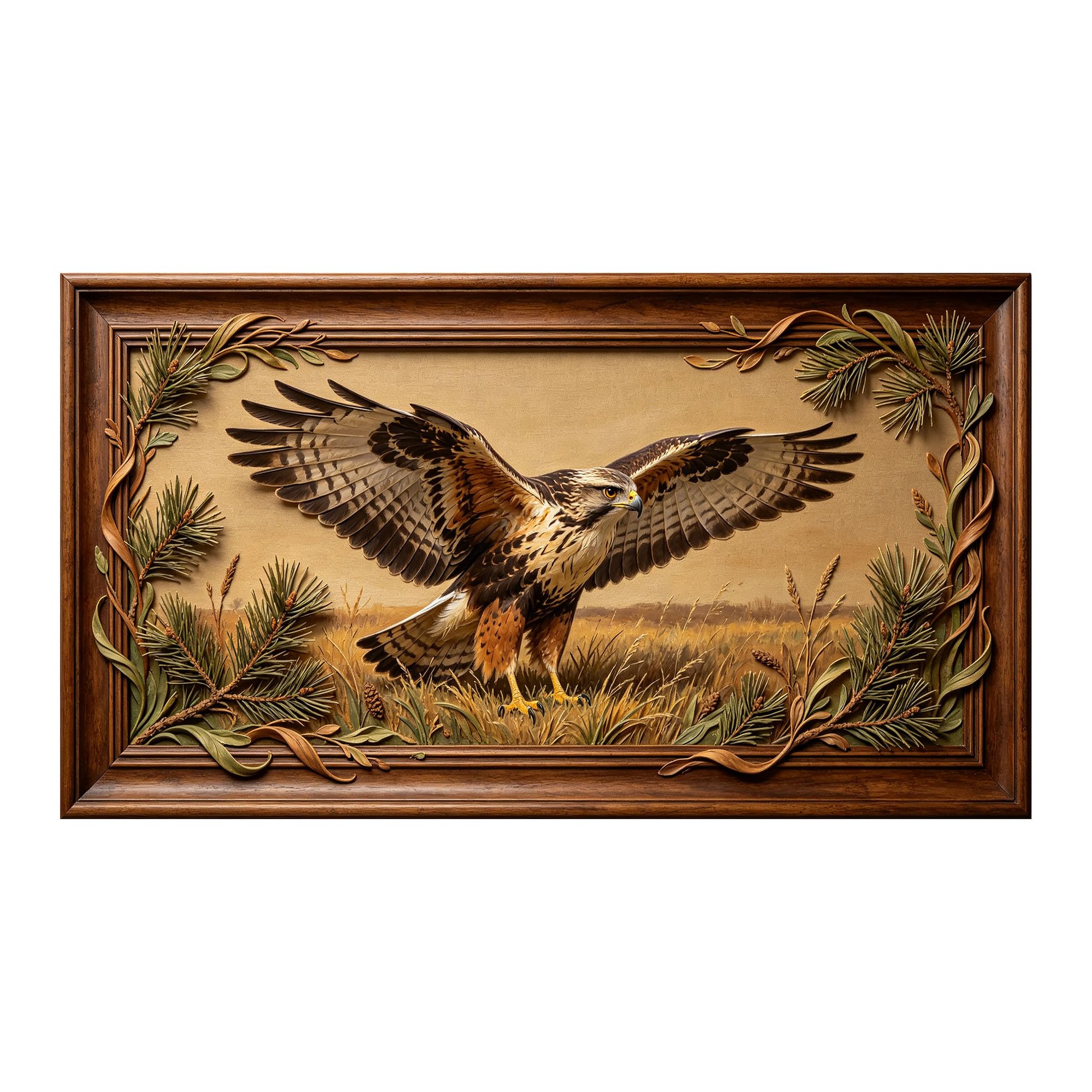 Yzpallescene 3D 3D Framed Wall Art 50cm×90cm Eagle in Pine Forest Wilderness Oil Painting Large Size SelfAdhesive Removable Wall Decor Prints Artwork for Living Room Bedroom Office
