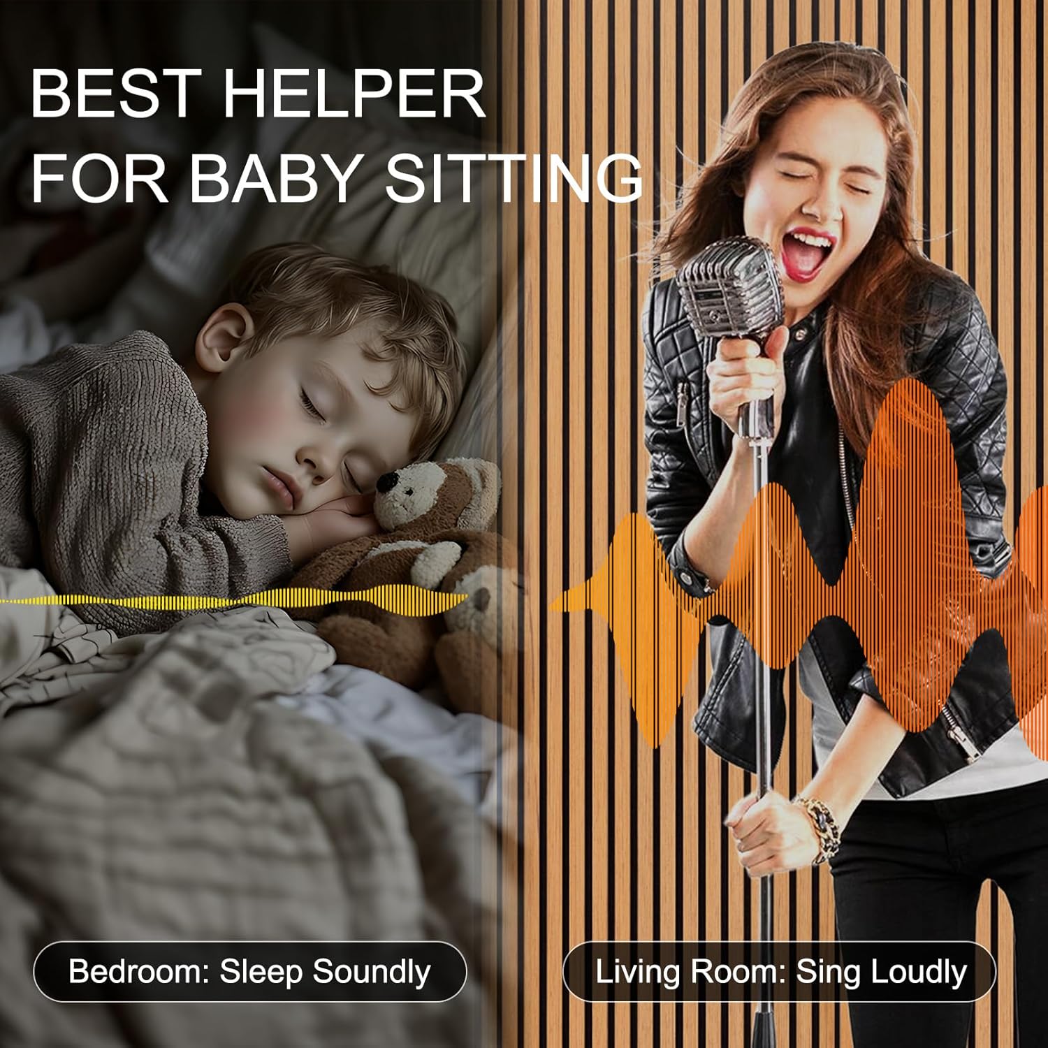 DOLLAR BOSS Ultra-acoustic Wood Slat Panels for Wall 2 Pcs 46.5" x 23.8" Sound Absorbing Wall Panels with Soundproof Barrier, 3D Fluted Wood Finish Wall Paneling, Oak