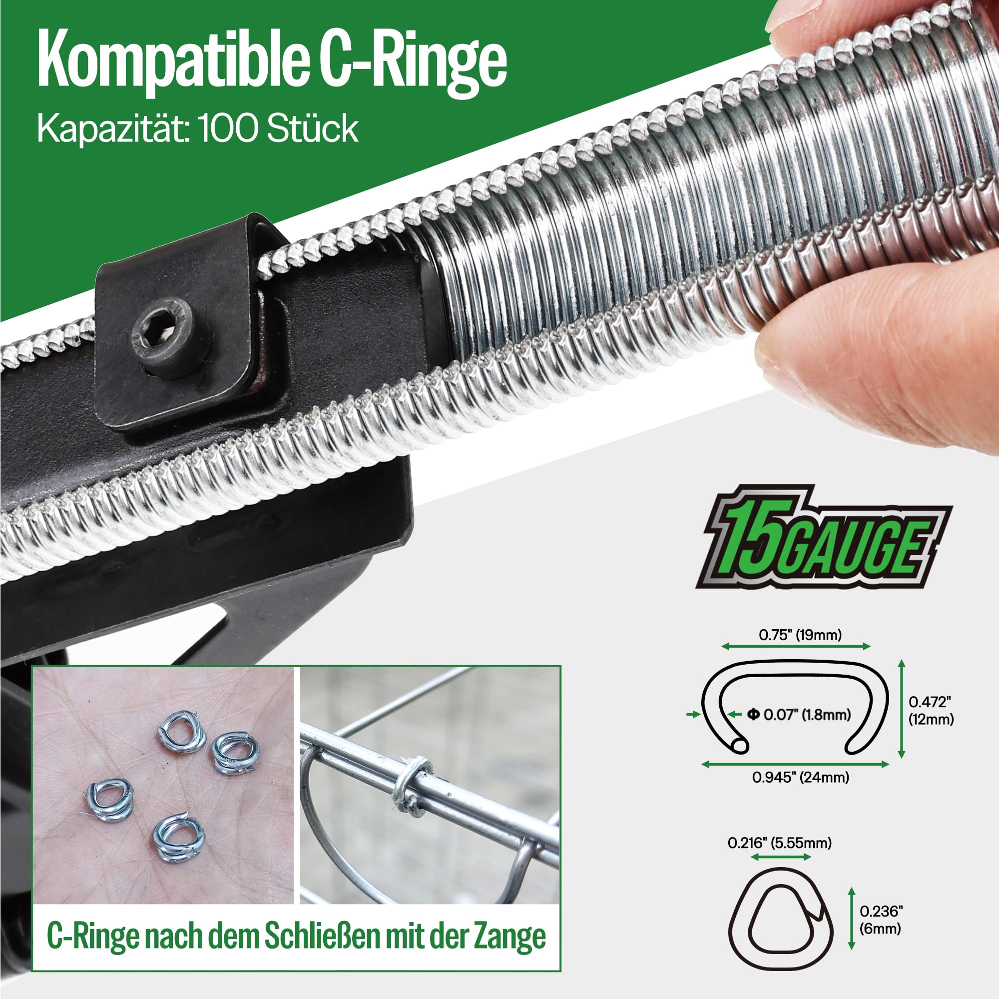 meite SC7C Druckluft Hog Ring Zange, 15 Gauge C Ring Klammerzange für 19 mm Innenkrone, 5,5–6,0 mm Schließdurchmesser, pneumatischer C-Ring-Tacker für Matratzen, Sitzmontage, Drahtkäfige und Zäune | 5,5–6,0 mm Verschluss-Schweineringe für Matratzenmontage