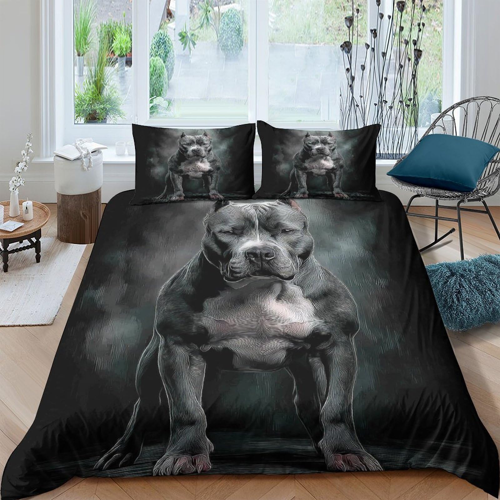 Ctjqhvkz Style-1 3D Printed Muscular Dog Fitted Sheet Microfiber Soft Dark Pitbull Mattress Cover For Bedroom Guestroom Decor Mattress Protection Single（135X200cm）