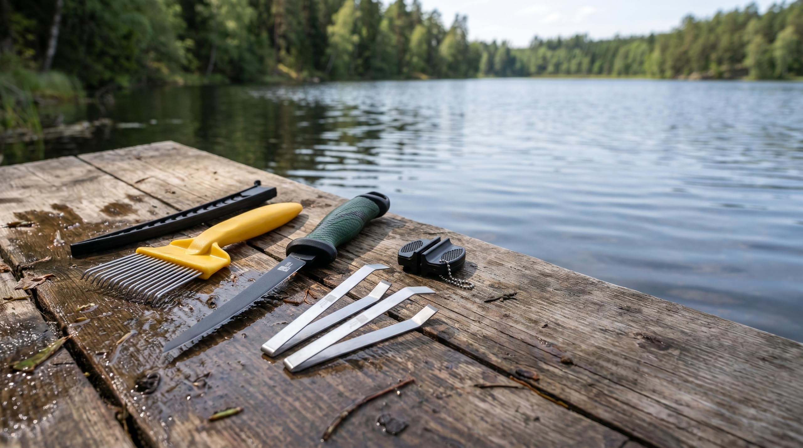 Zite Fishing All-in-One Filetierset | Filetiermesser 20 cm | Flexible Edelstahl-Klinge & Rutschfester Griff | Inkl. Filetierkamm & 2 Grätenzangen | Fischmesser Filetiergabel Forelle Hecht Zander