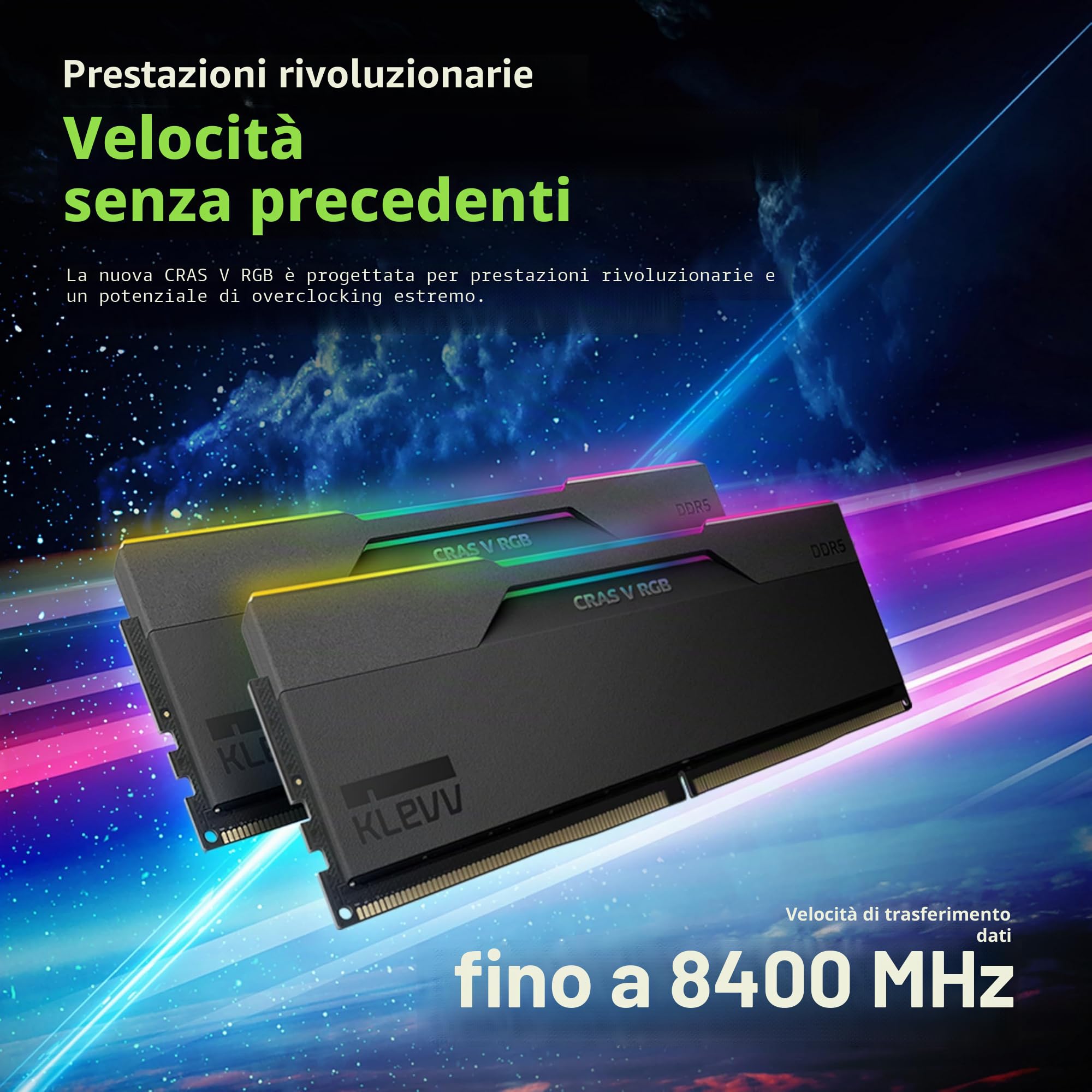 Klevv CRAS V 32GB [2x16GB] DDR5 Gaming RAM 6000MHz CL30 Memory Module Kit memoria 288-pin DIMM (32GB [16GBx2] KLEVV CRAS V RGB 6000Mhz CL30 DDR5 Kit, Black)