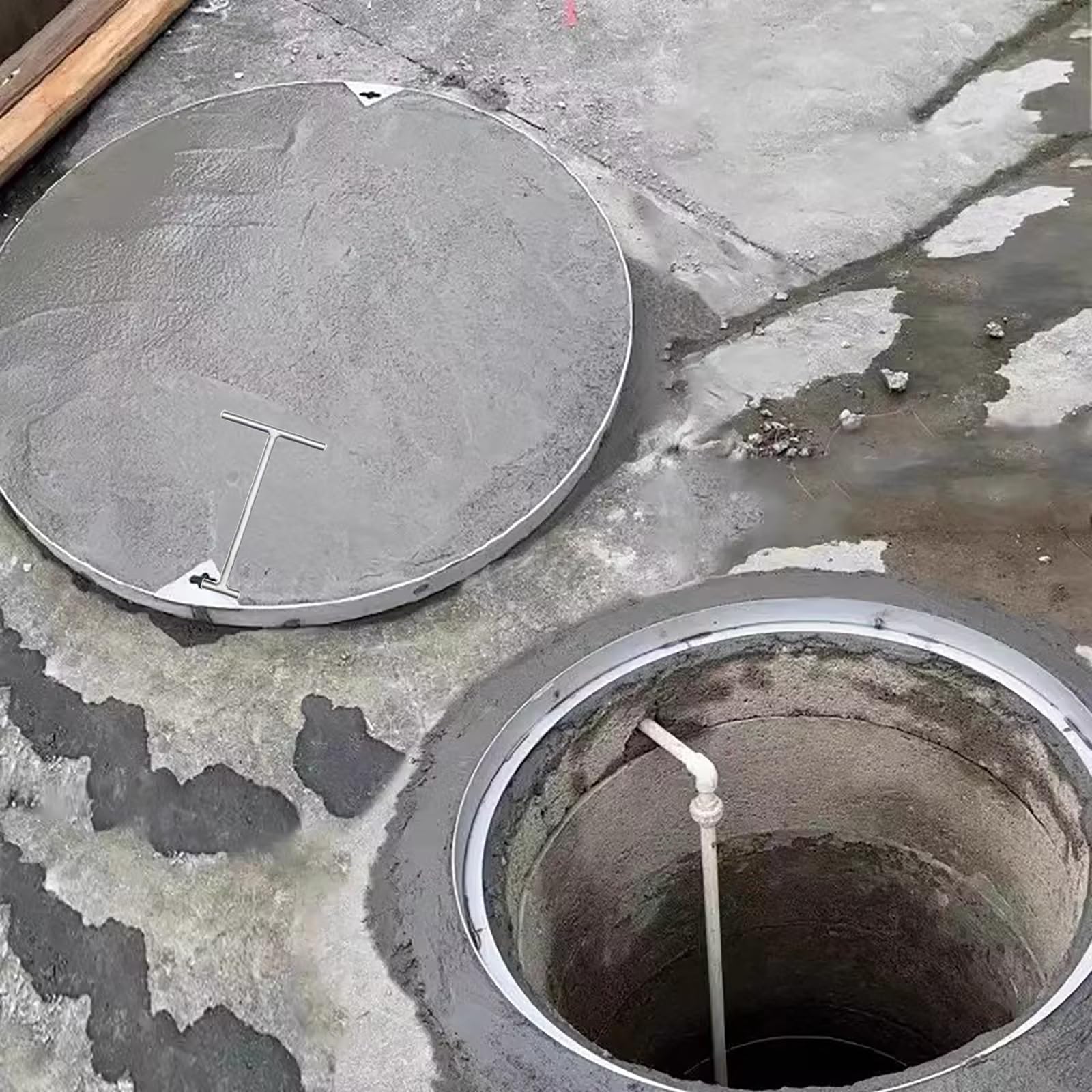 Inless - Cubierta redonda de acero para boca de 38 a 99 cm, cubierta en D extraíble para pavimento, ideal para calzadas, aceras de gas y resistencia a la intemperie
