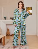 Ekouaer Satin Pajamas Blue Christmas – MATERIAL:Womens pajamas set is made of 95% polyester