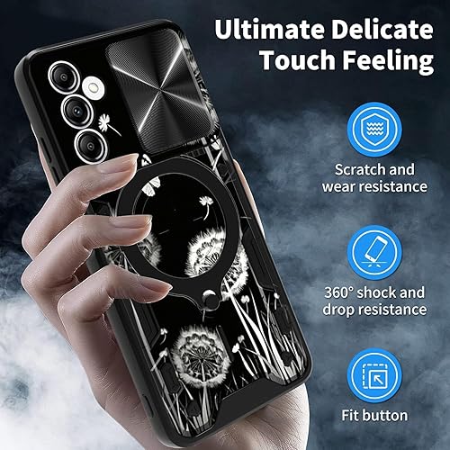Vista 182 de Funda para Samsung Galaxy A13 5G con cubierta deslizante para lente de cámara y anillo giratorio de 360 grados, soporte híbrido de doble capa Flores