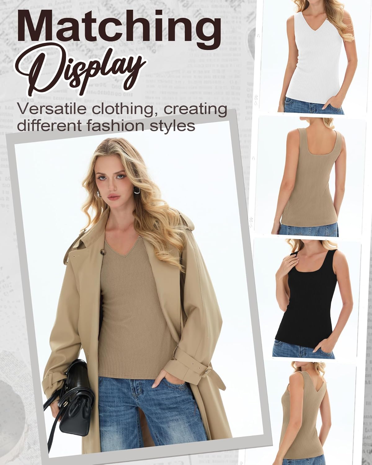 3 Pack Women's Thermal Tank Tops Fleece Lined Reversible Sleeveless Ribbed Undershirts V Neck or U Neck Base Layer - Image 4