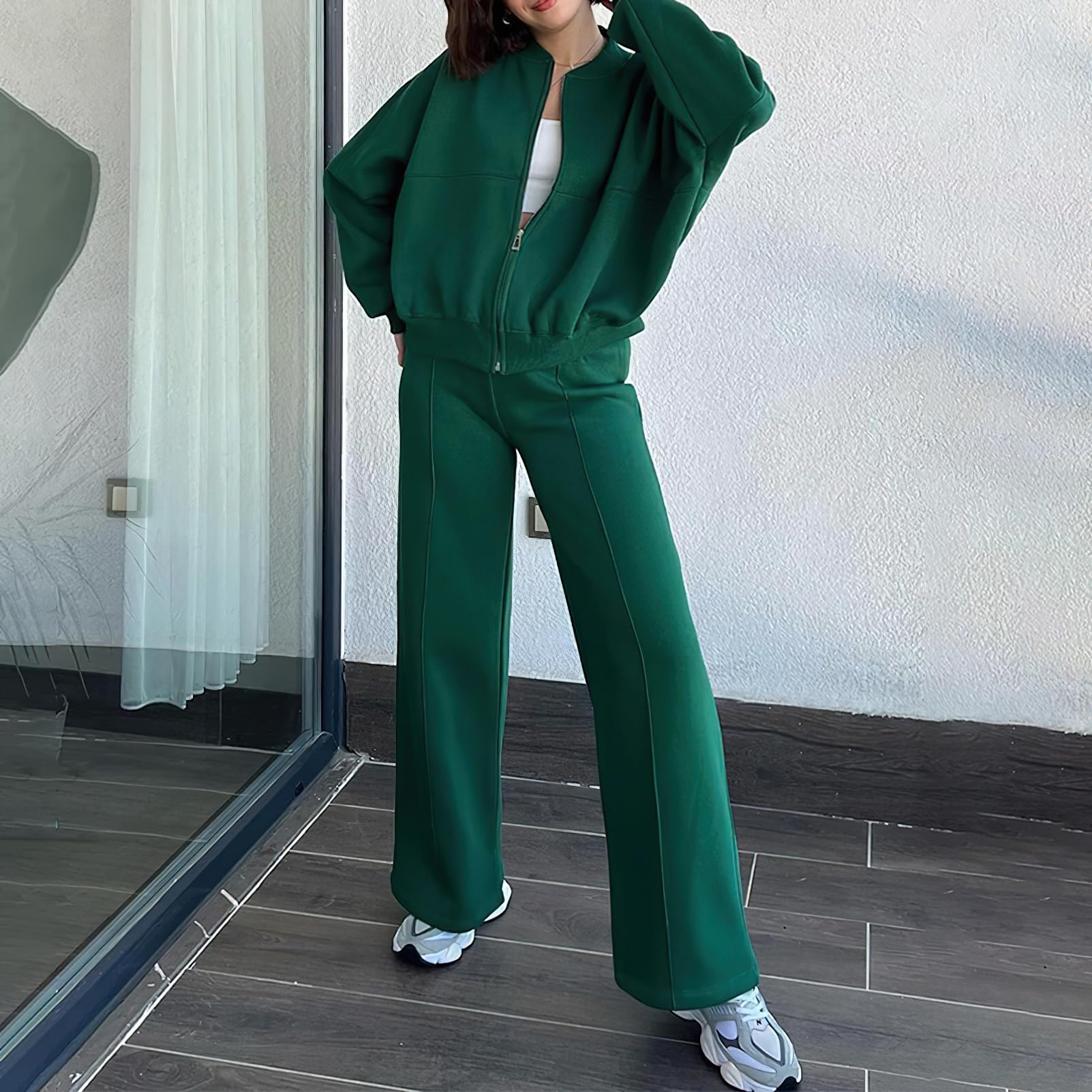 amropi Trainingsanzug Damen Jacke mit Reißverschluss und Jogginghose 2 Stück Kleidungsset