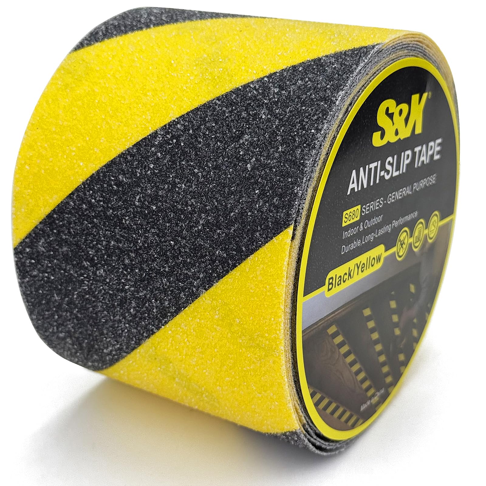 S&X Black/Yellow Anti Slip Tape 4" x 33 FT, Heavy-Duty Grip Tape for Stairs Outdoor Waterproof Safety Non Skid Roll High Traction Non Slip Treads with Hard-Wearing Surface