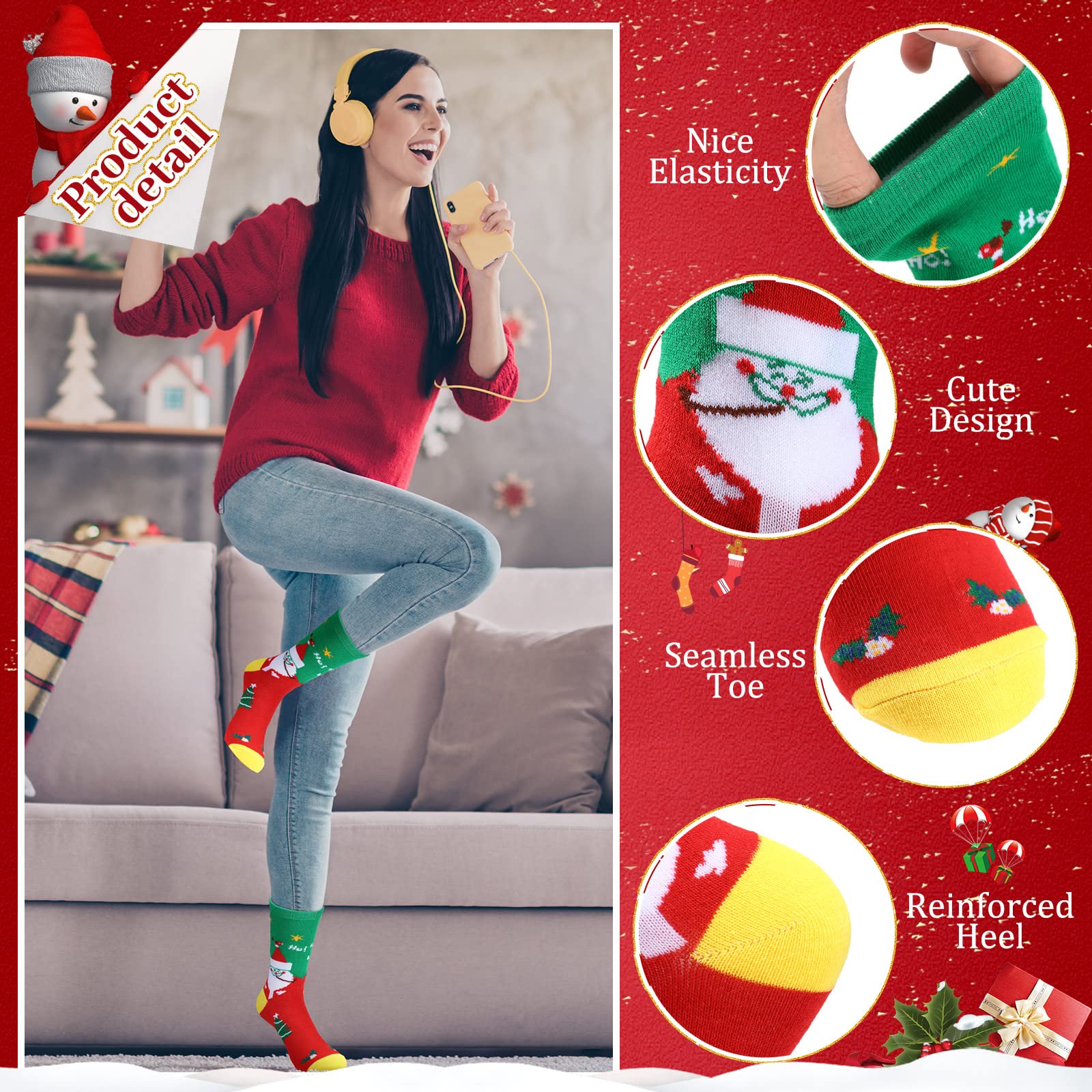 Handepo 24 Paar warme weiche Weihnachtssocken Xmas Crew Urlaub Socken Bunte Festliche Socken für Jugendliche Frauen Neuheit