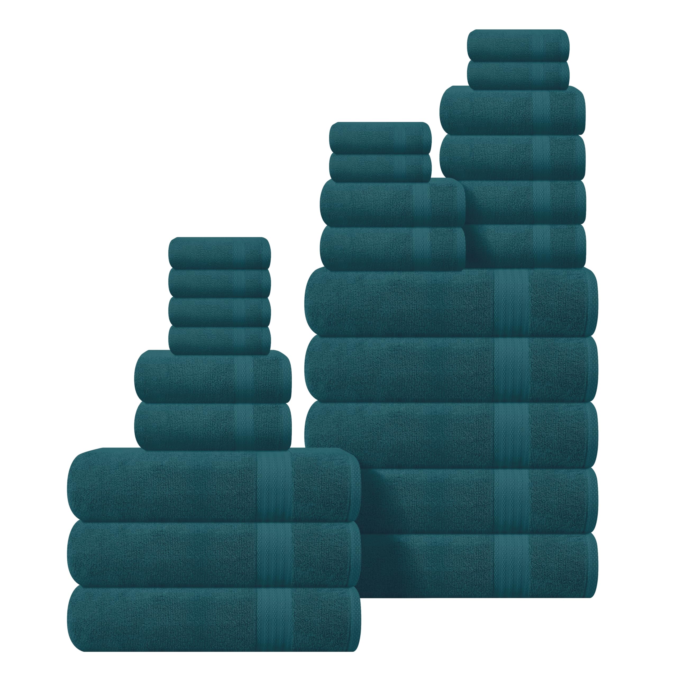 GLAMBURG Ultra Soft 24-Piece Towel Set - 100% Pure Ringspun Cotton, Contains 8 Oversized Bath Towels 27x54, 8 Hand Towels 16x28, 8 Wash Cloths 13x13 - Ideal for Everyday use, Hotel &amp; Spa - Teal