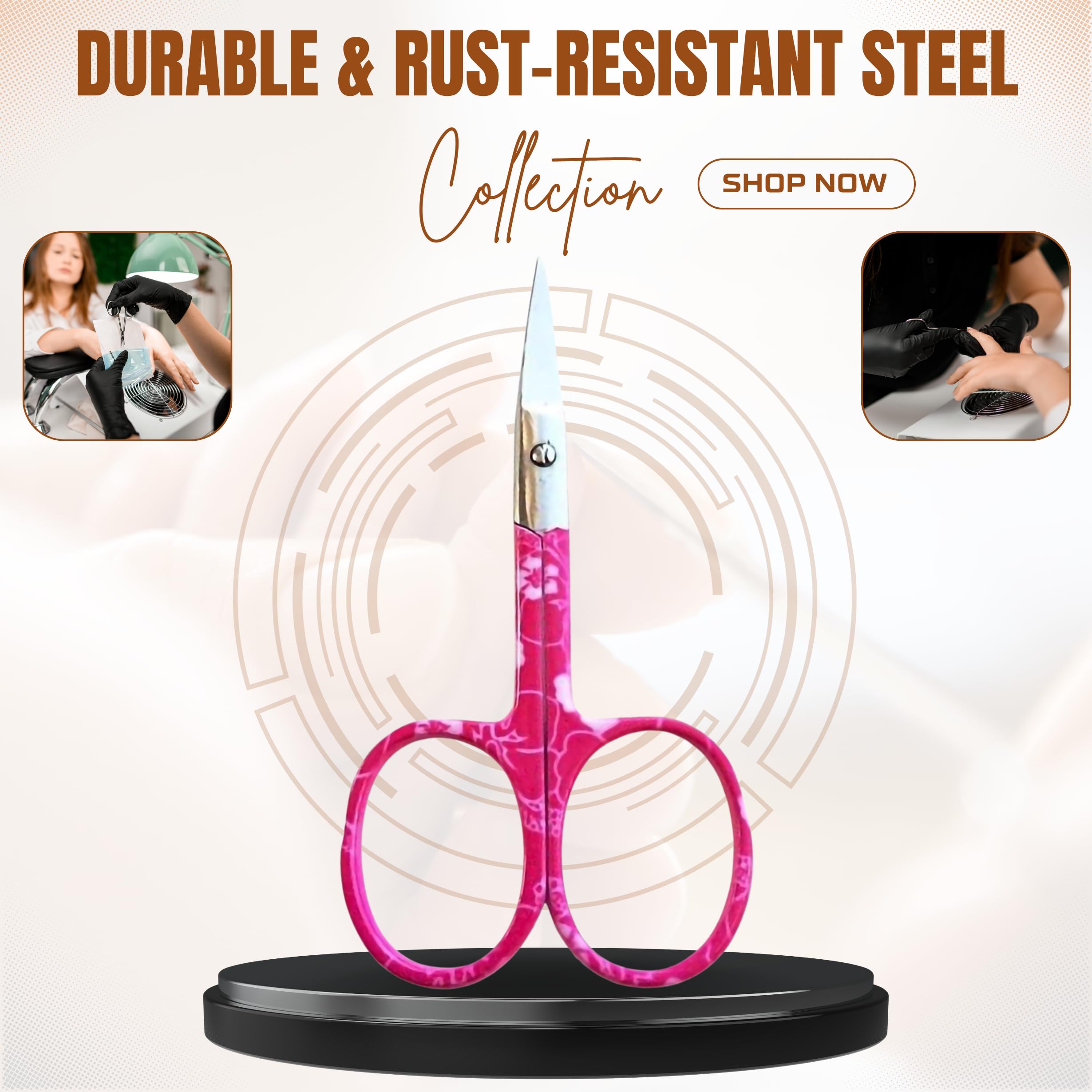 ASM Ciseaux à ongles incurvés de qualité supérieure - Coupe-cuticules robustes pour sourcils, barbe et nez - 9,5 cm - Cadeau de Noël idéal pour homme et femme (rose)