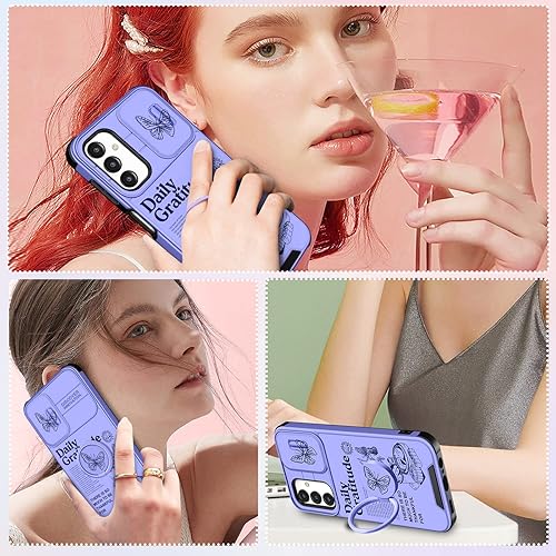 Miniatura 5 de Funermei Funda para Samsung Galaxy A13 5G 2 en 1 para mujeres, bonita funda de teléfono para niñas, diseño de mariposa femenina Kawaii púrpura con