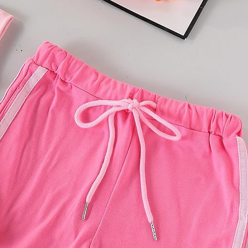 Size 6-12 Years Girls Clothing Sets Short Sleeve Tops & Sweatpants Lounge Set Sweatsuits With Pocket(Pink,6-7 Years)