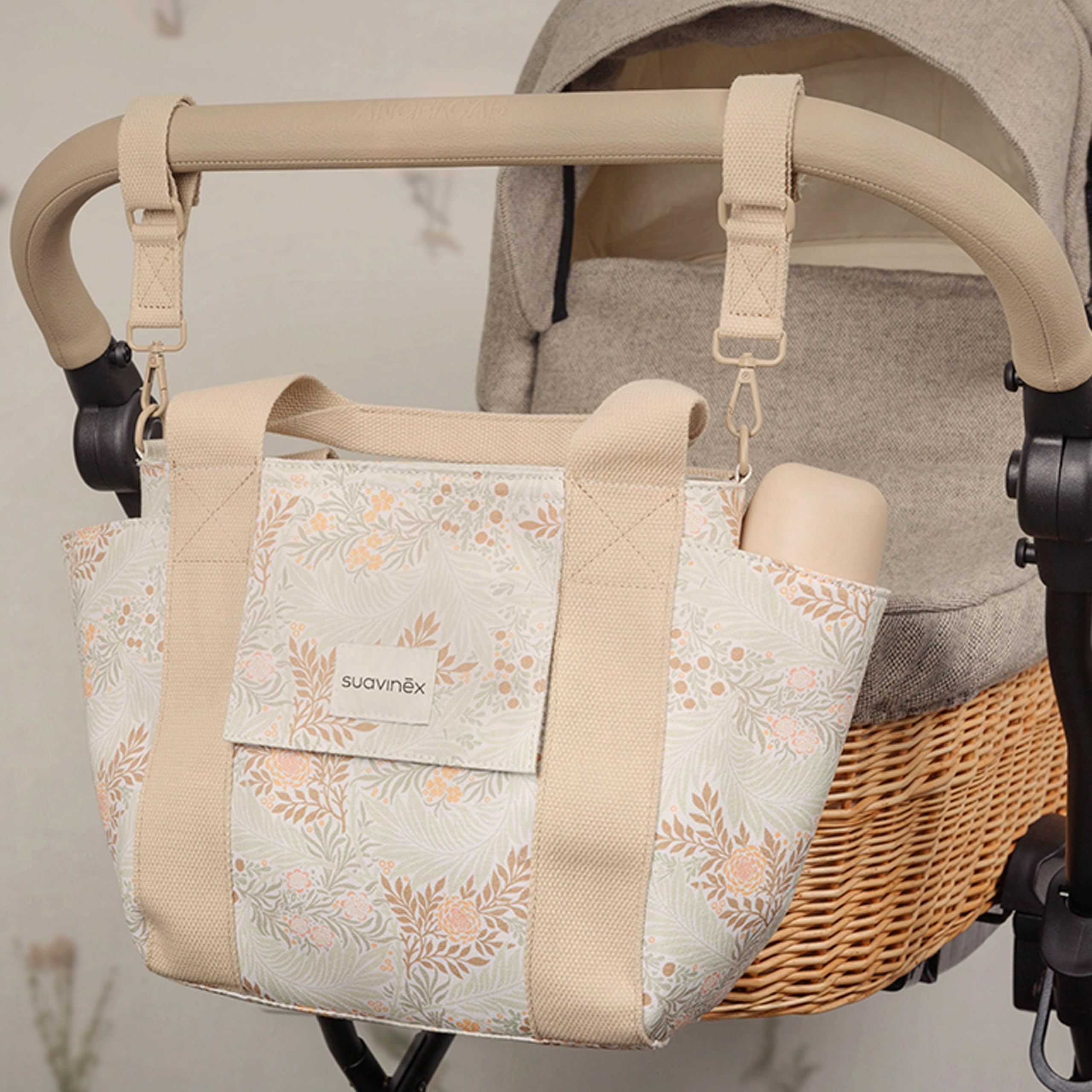 Suavinex Borsa Maternità Organizer per Passeggino con Manici Regolabili, Beige