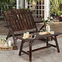 Vista 12 de HOMEDIARY Silla mecedora Adirondack de madera, silla mecedora de troncos para patio al aire libre con diseño de madera de rejillas, respaldo alto