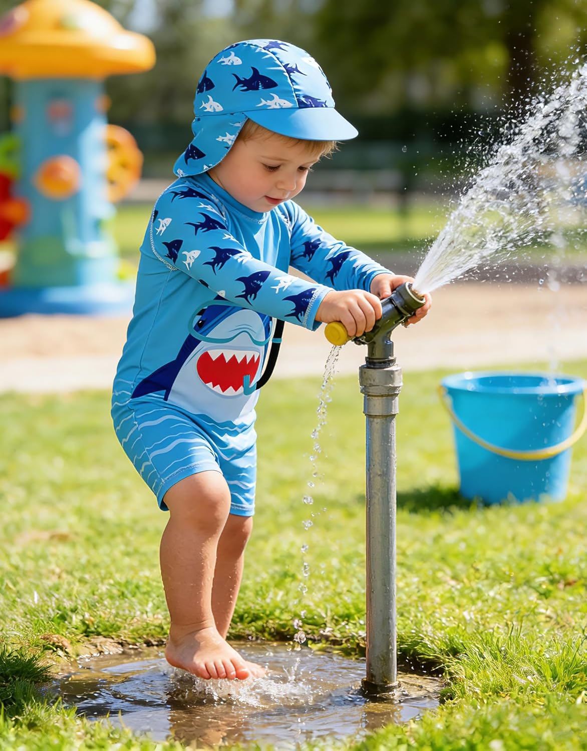 ADUKIDE Baby Boys Swimsuit Summer Beach Rash Guard Swimwear One Piece Sunsuit with Sun Hat 3-24 Months - Image 3