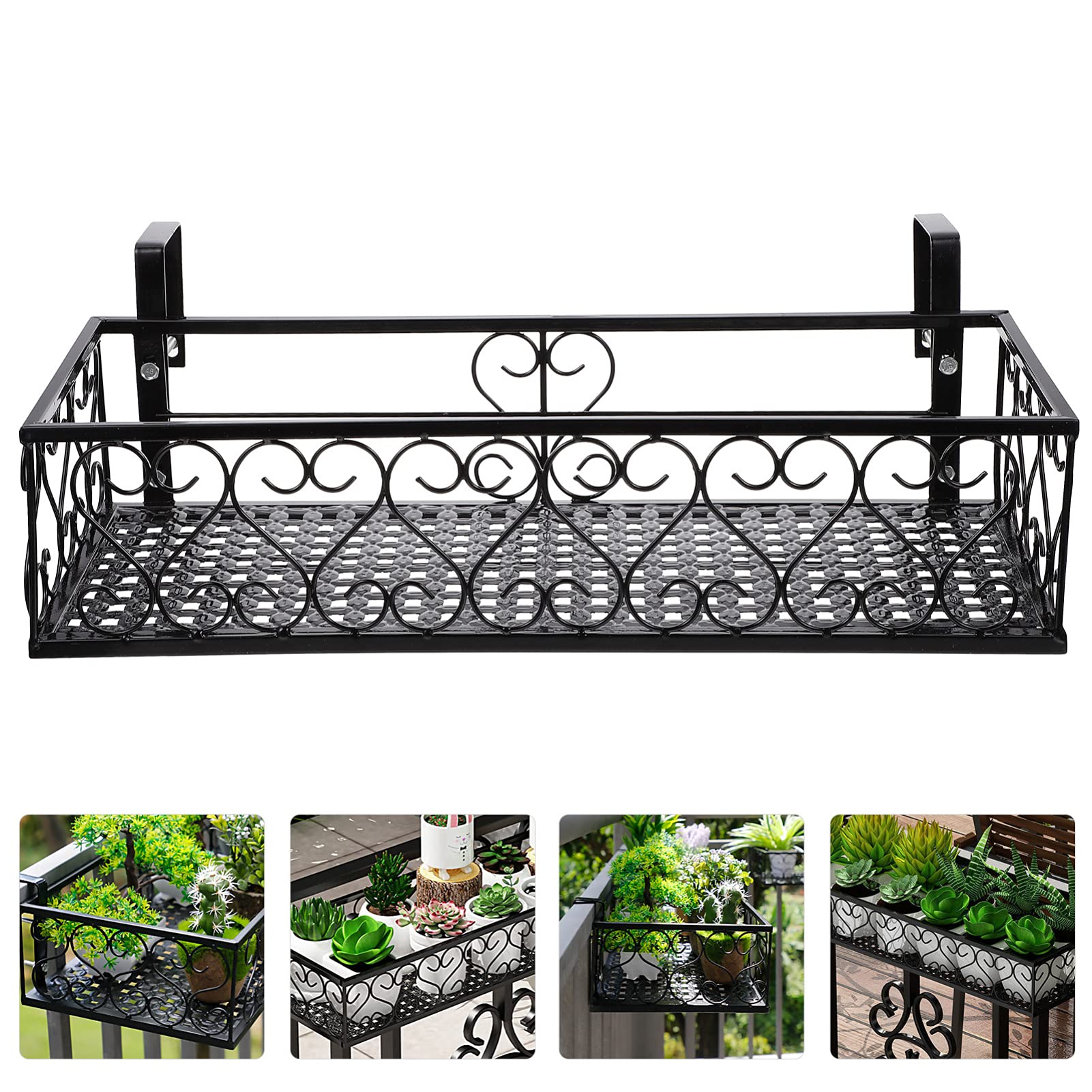 Cabilock Balcony Planters for Railing, Flower Pot Holder Over The Rail, Iron Art Hanging Basket Stand, Fence Hanging Planters, Metal Potted Stand for Balcony Porch Garden Fence Decor - 50x20x12cm