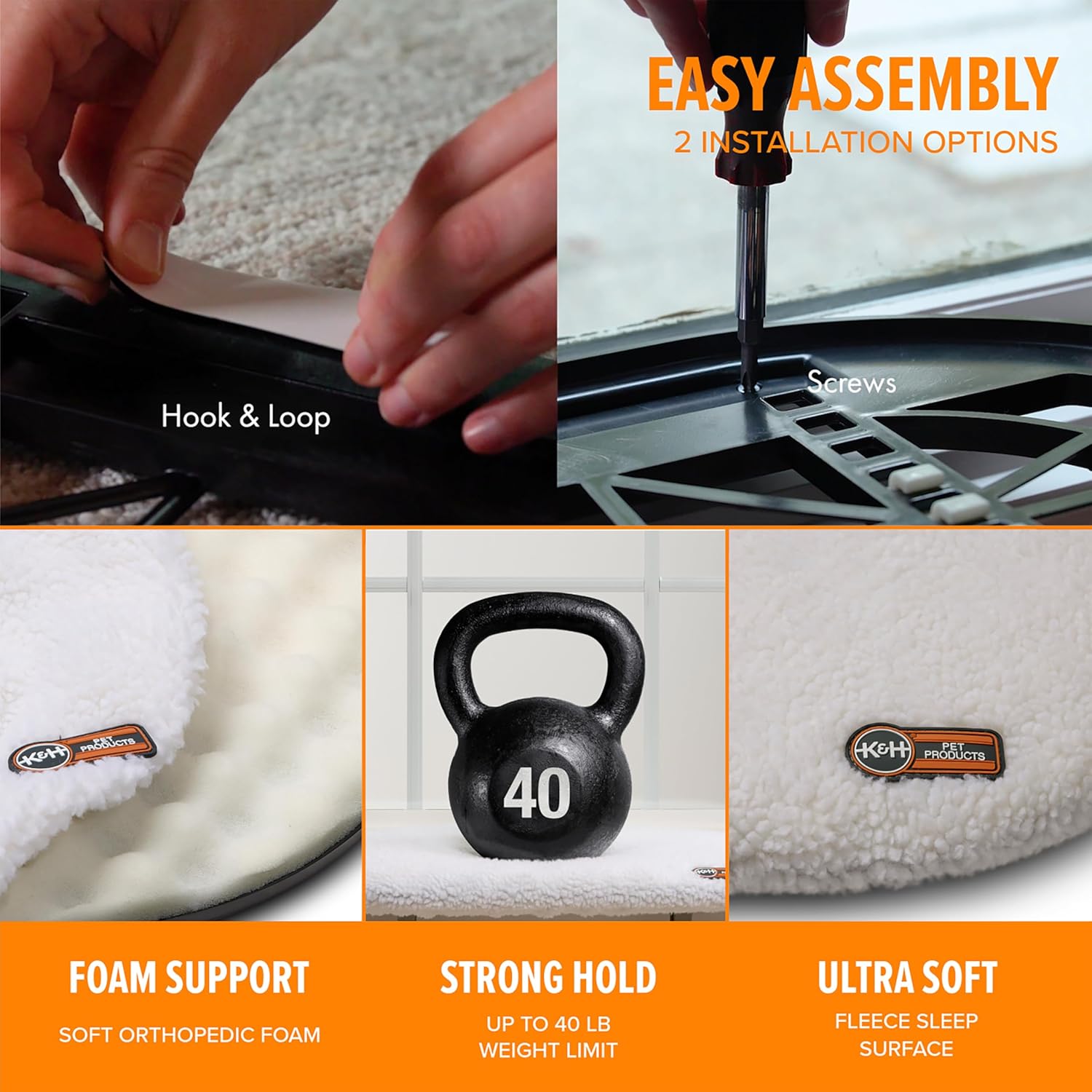 K&H Cat Window Perch Kitty Sill - Cat Window Hammock Bed with Strong Suction Cups Hold 40 lbs, Cushioned Windowsill Bed for Indoor Cats, Washable Cover, Cream Fleece, 24 x 14 Inches